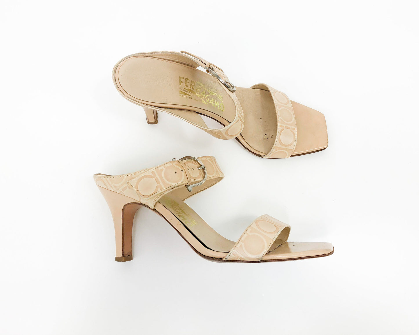 1980s Ferragamo Beige Leather Heels | Strappy Sandals US 8