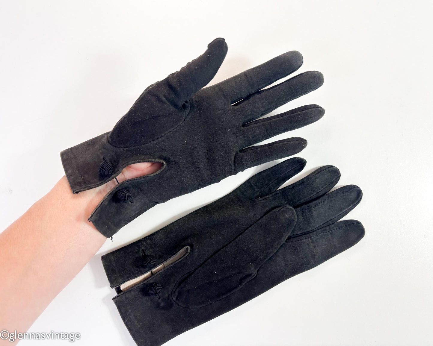Hermès Black Suede Gloves, Size 7