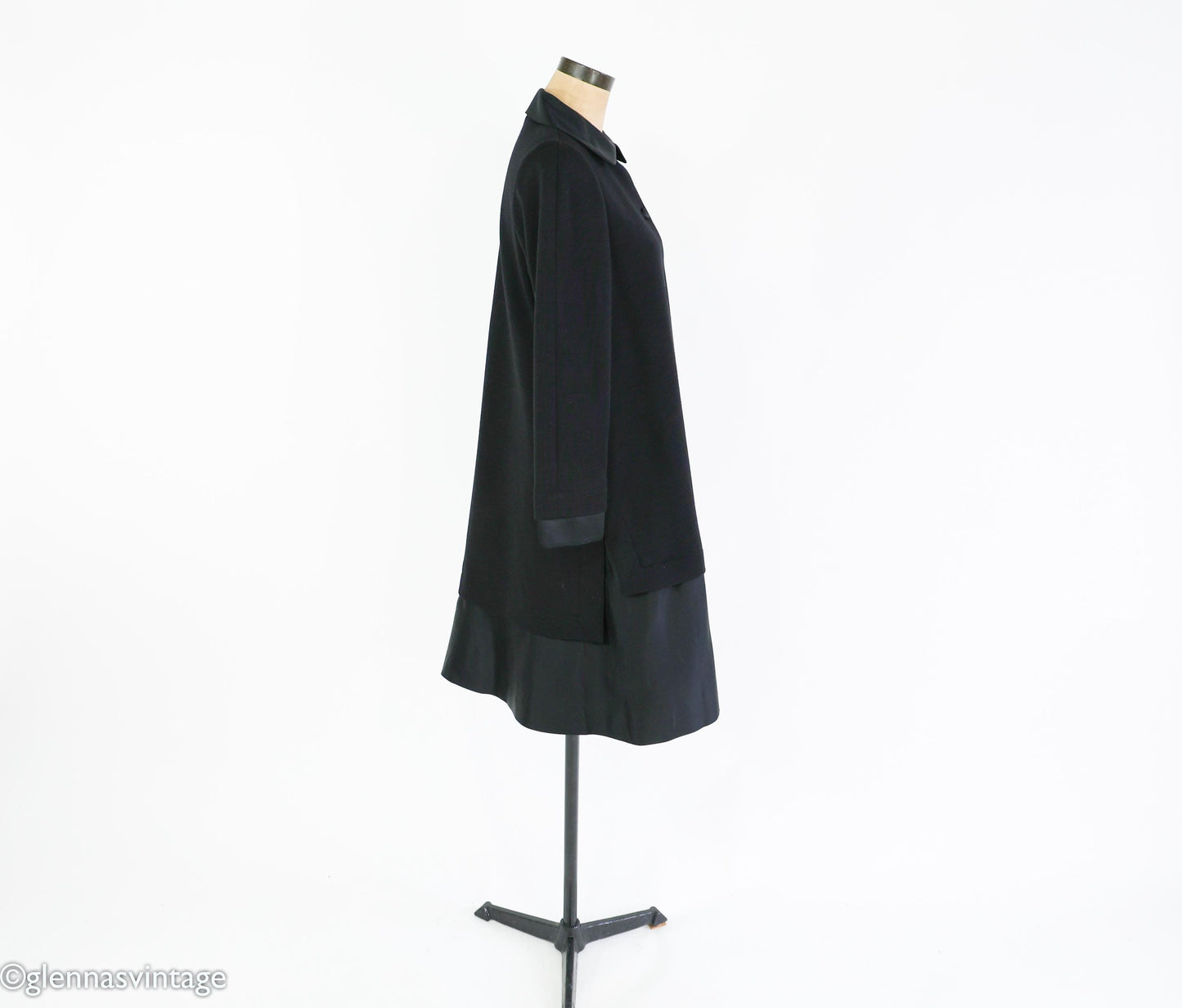 1990s Geoffrey Beene Black Wool Coat Dress | Black & Satin Tailored Coat, Size 8