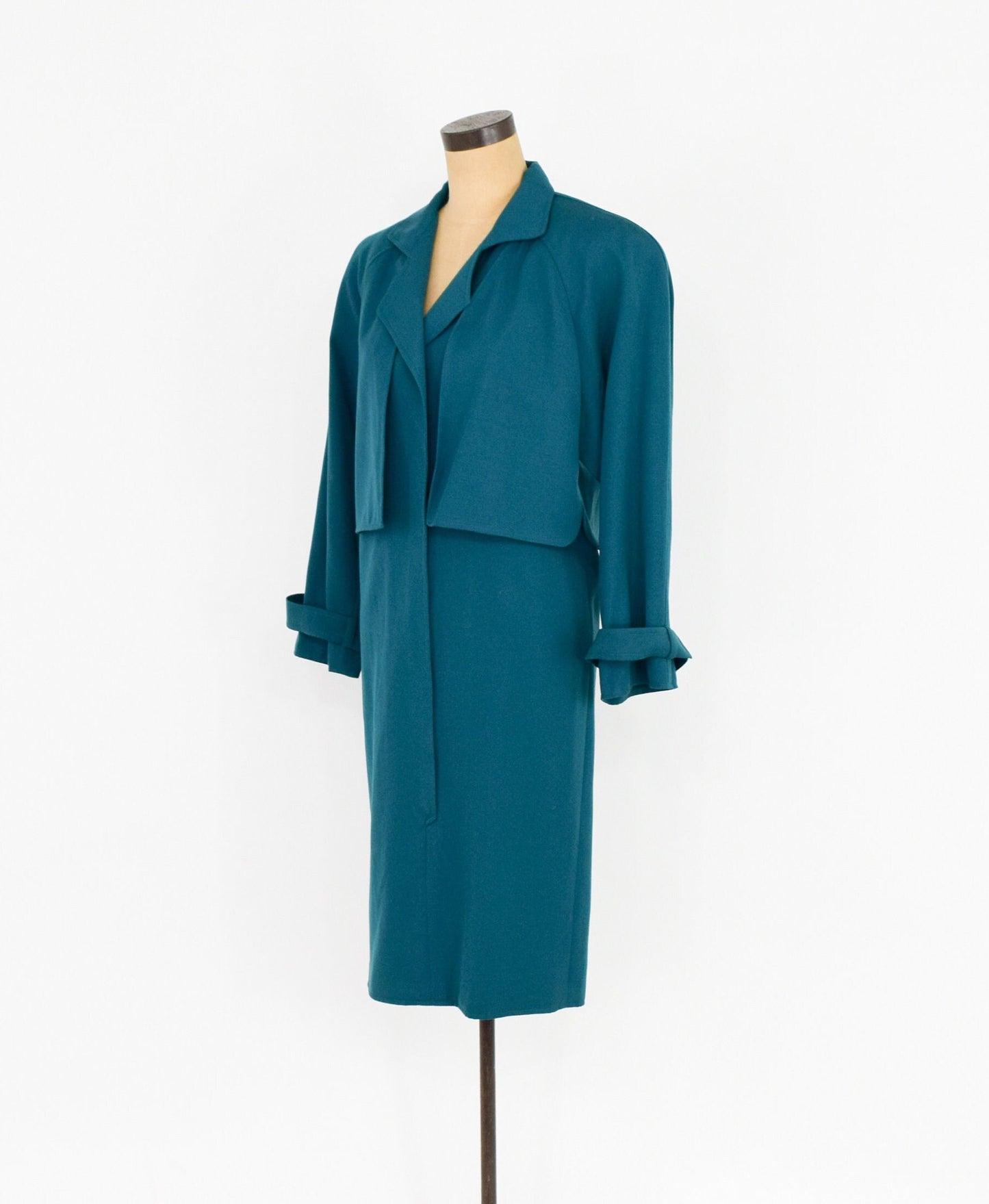 1980s Bernard Perris Aqua Wool Gabardine Dress, Medium