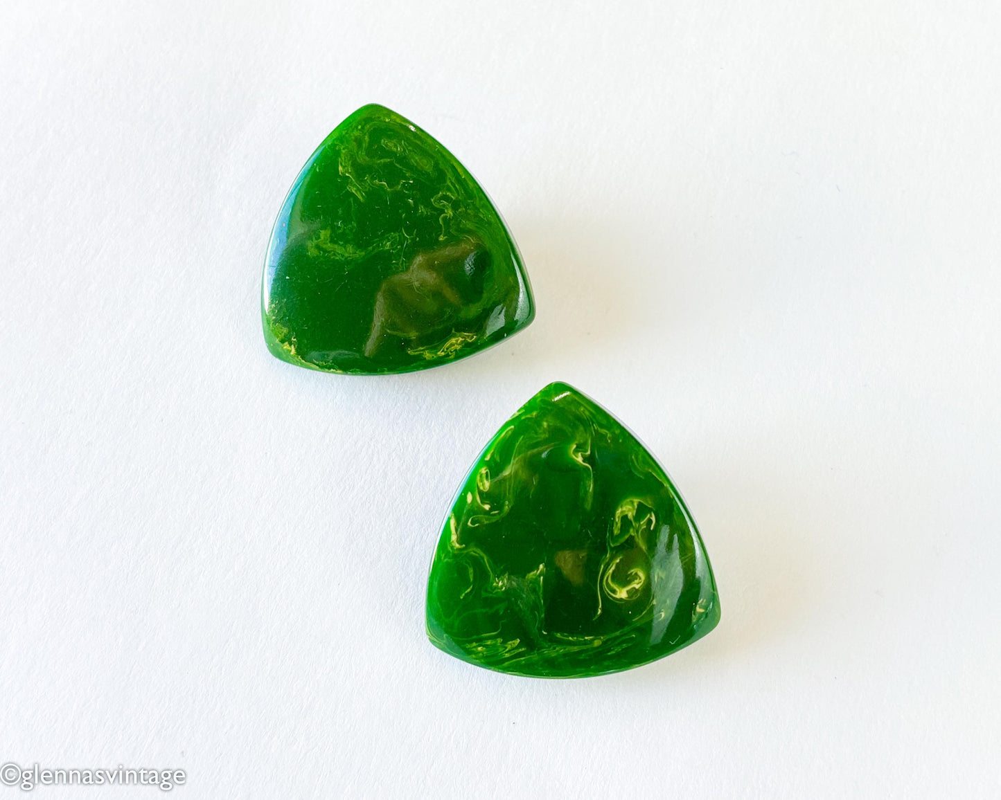 1940s Green Bakelite Earrings | Green Marble Plastic Clips