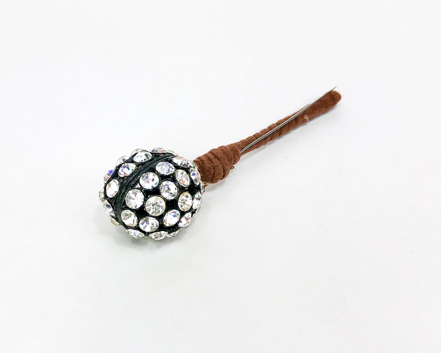 1940s Rhinestone Ball Hat Pin | 40s Black Rhinestone Lapel Pin