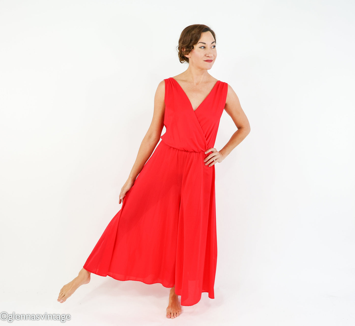 1970s Red Nylon Jumpsuit | 70s Red Loungewear | Jer Marai | Medium