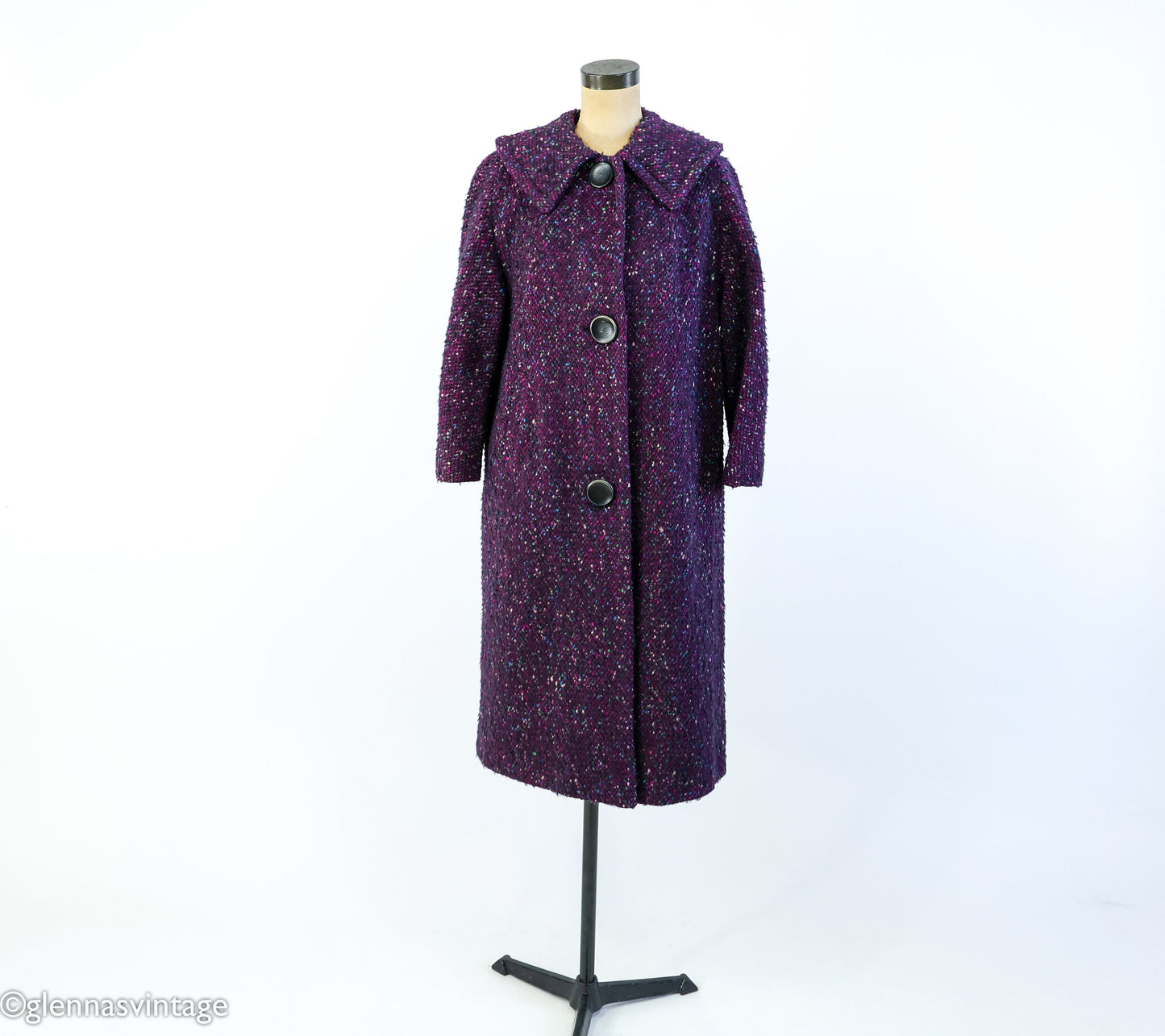 1950s Purple Wool Coat | 50s Purple Tweed Wool Coat | Purple Boucle Wool Coat | Large