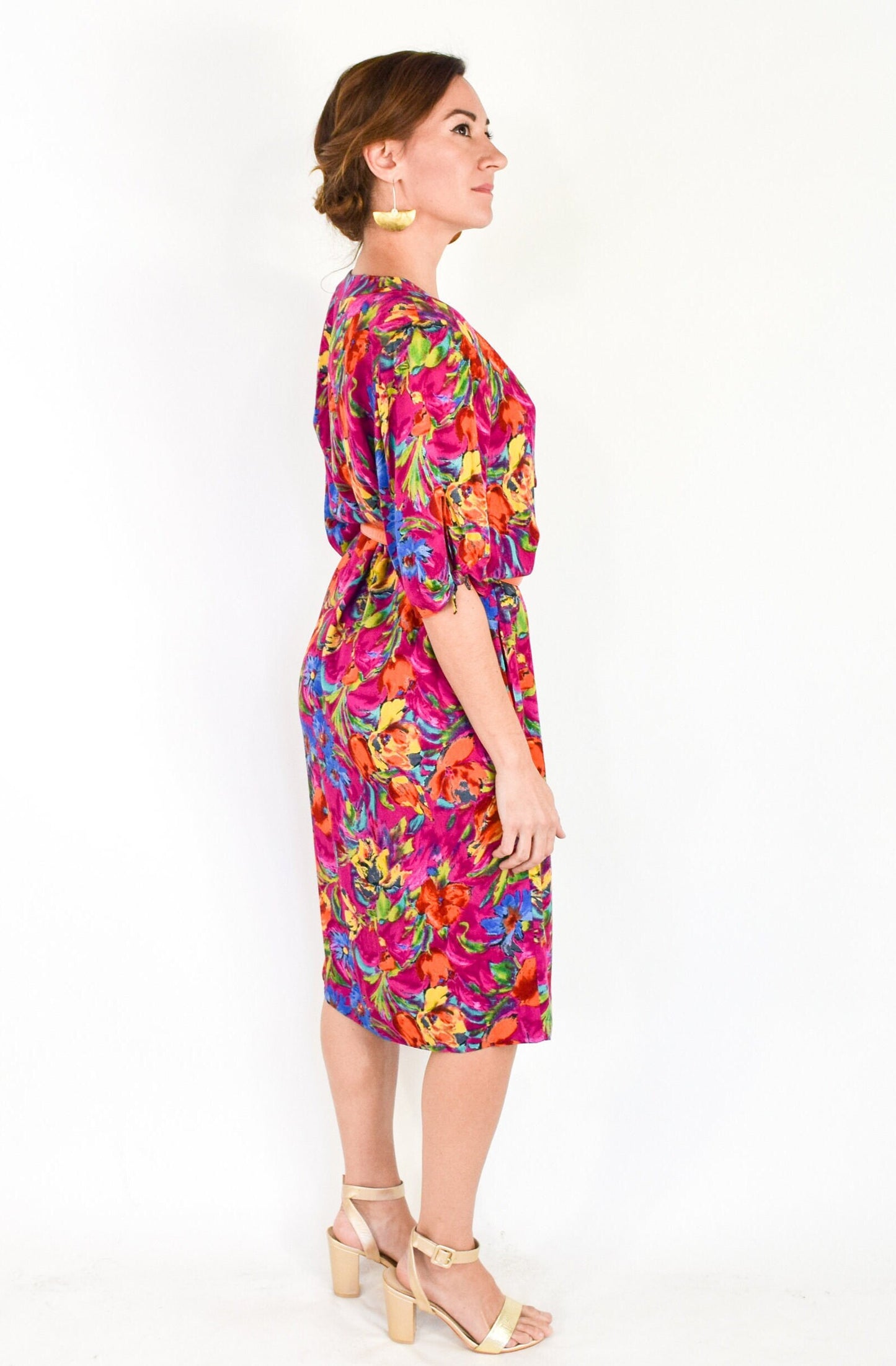 1980s Ungaro Pink Floral Shift Dress, Large
