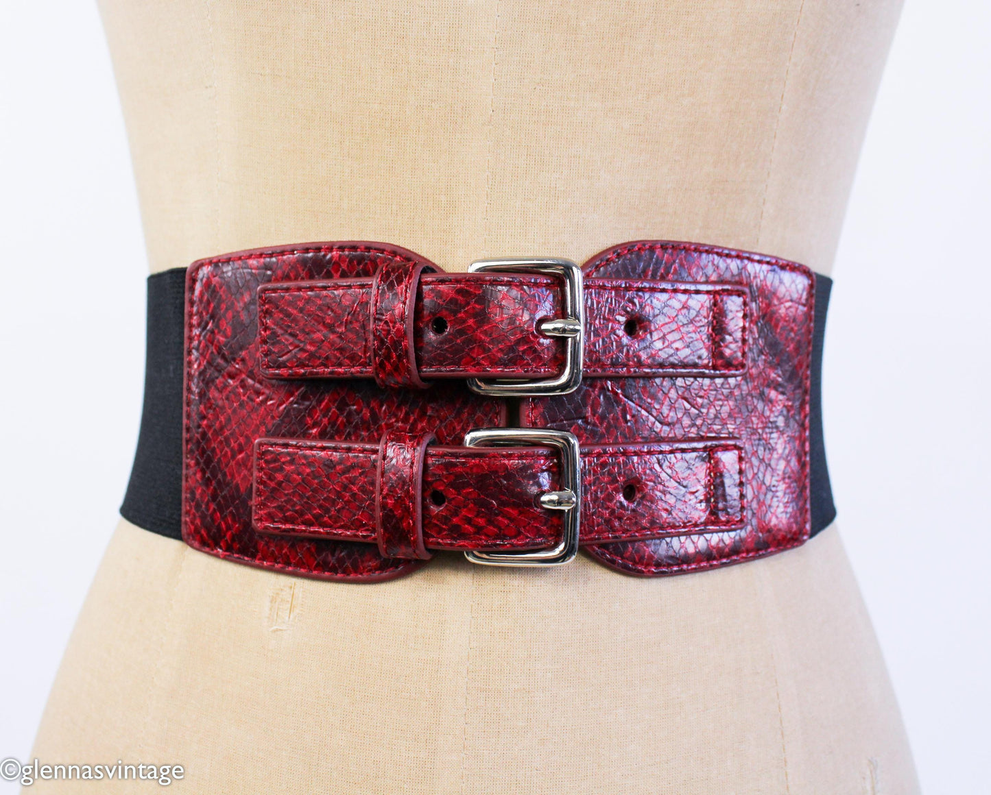 1980s Red Snakeskin Leather Belt, Steve Madden