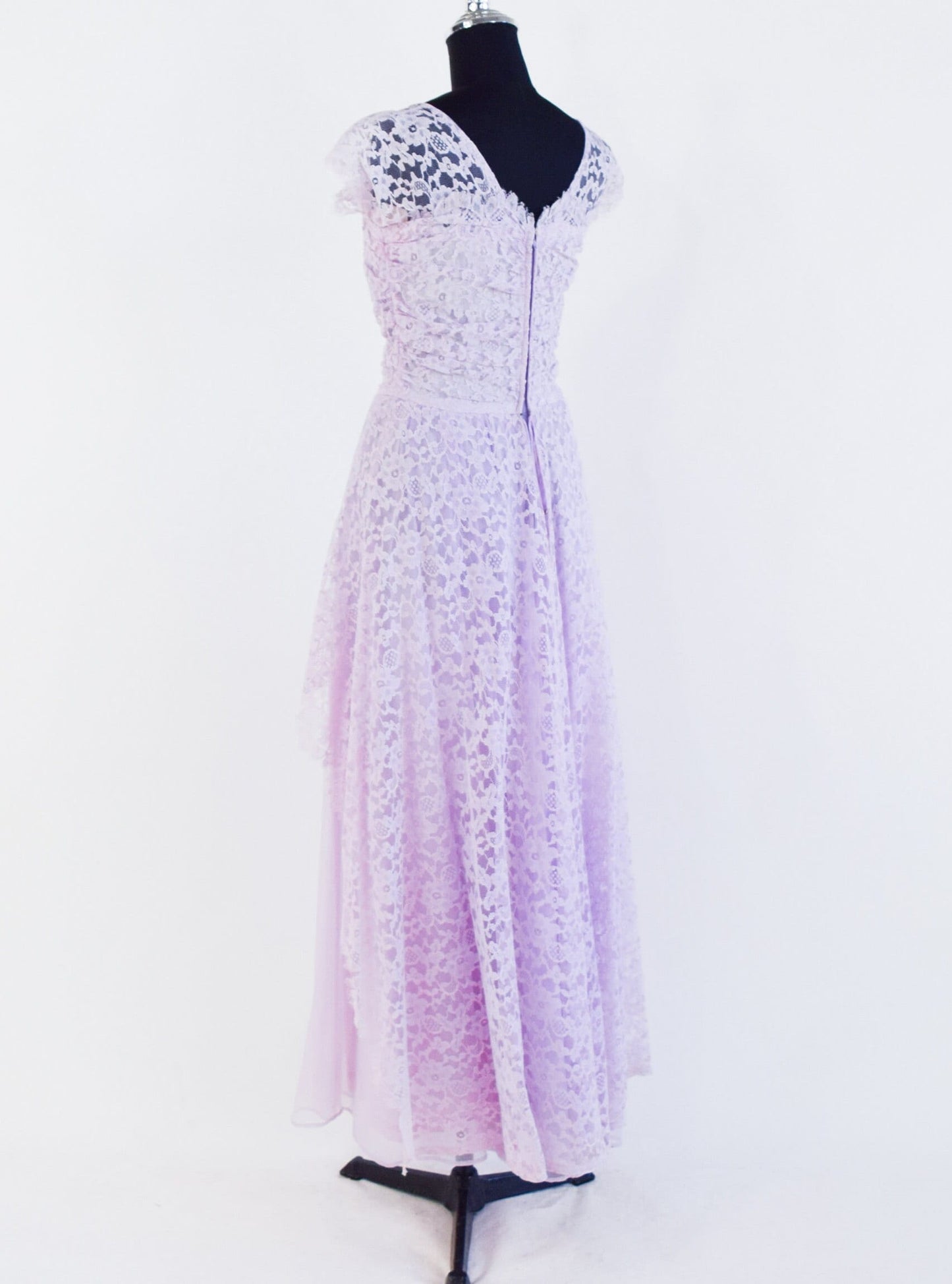 1950s Lavender Purple Lace Prom Dress, Extra Small