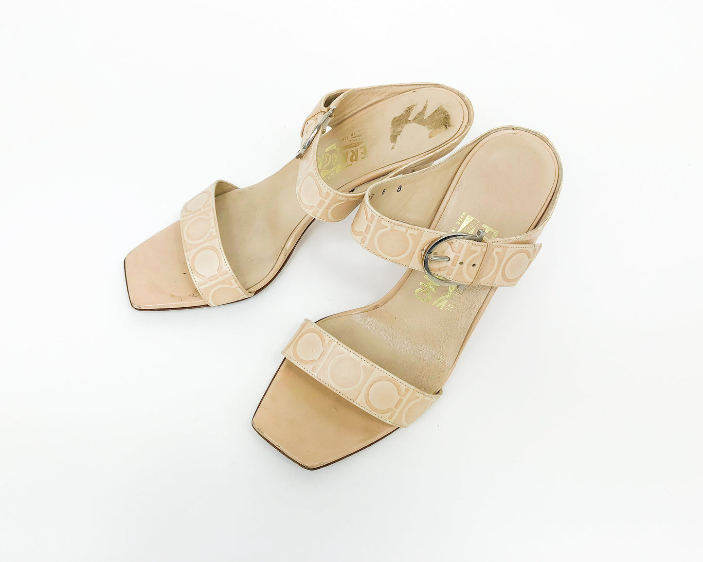 1980s Ferragamo Beige Leather Heels | Strappy Sandals US 8