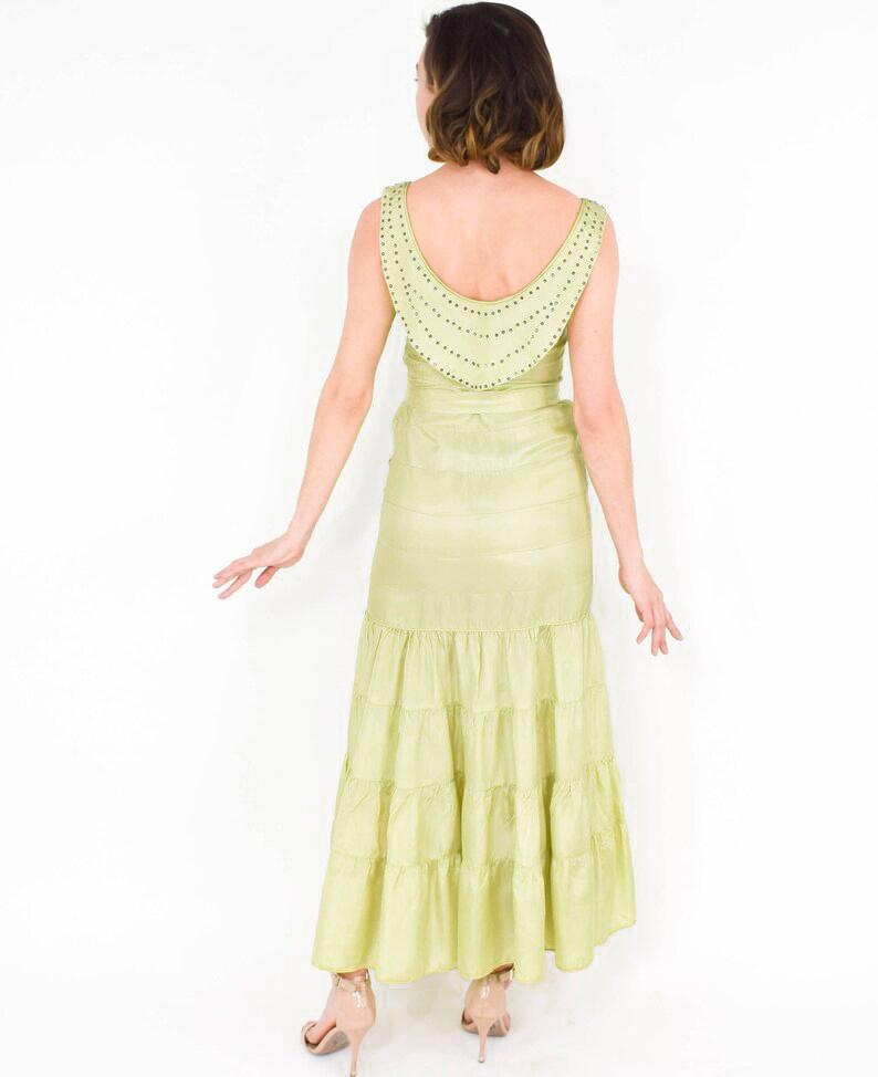 1930s Chartreuse Yellow Taffeta Evening Gown, Extra Small