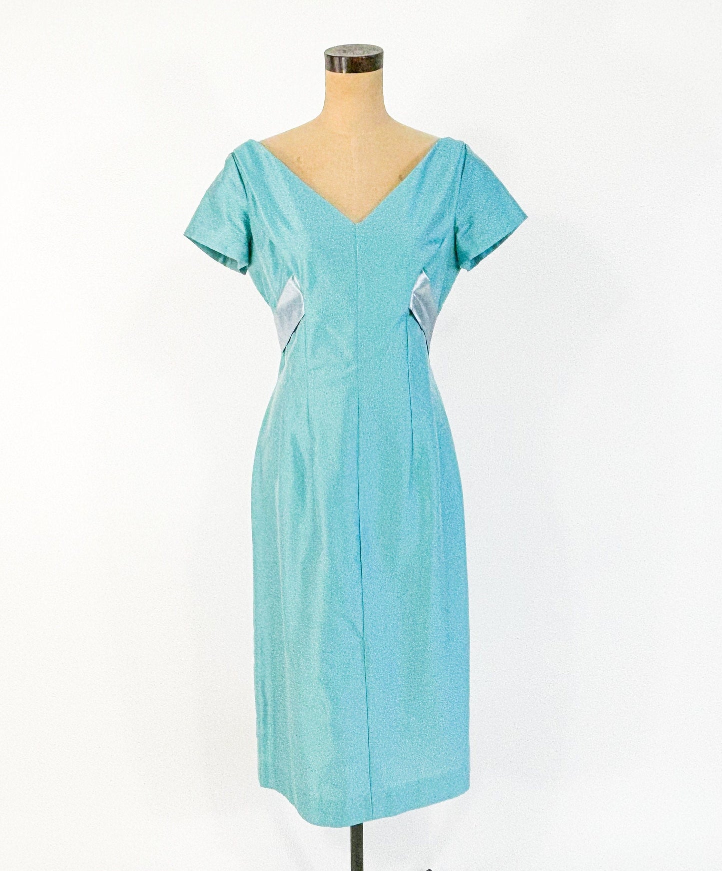 1950s Turquoise Blue Evening Cocktail Dress, Medium
