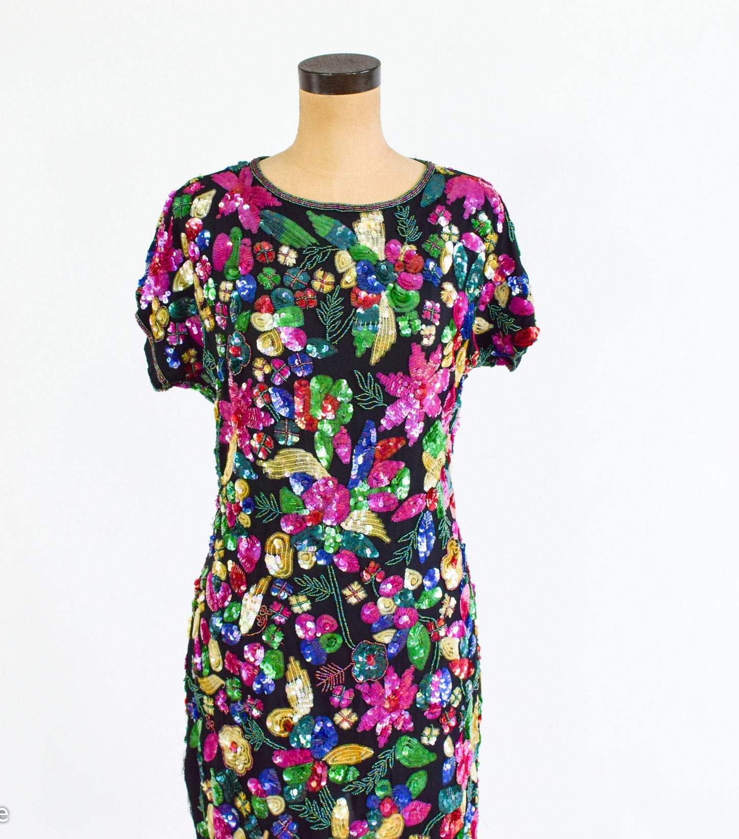 1980s Colorful Floral Sequin Party Dress, Small