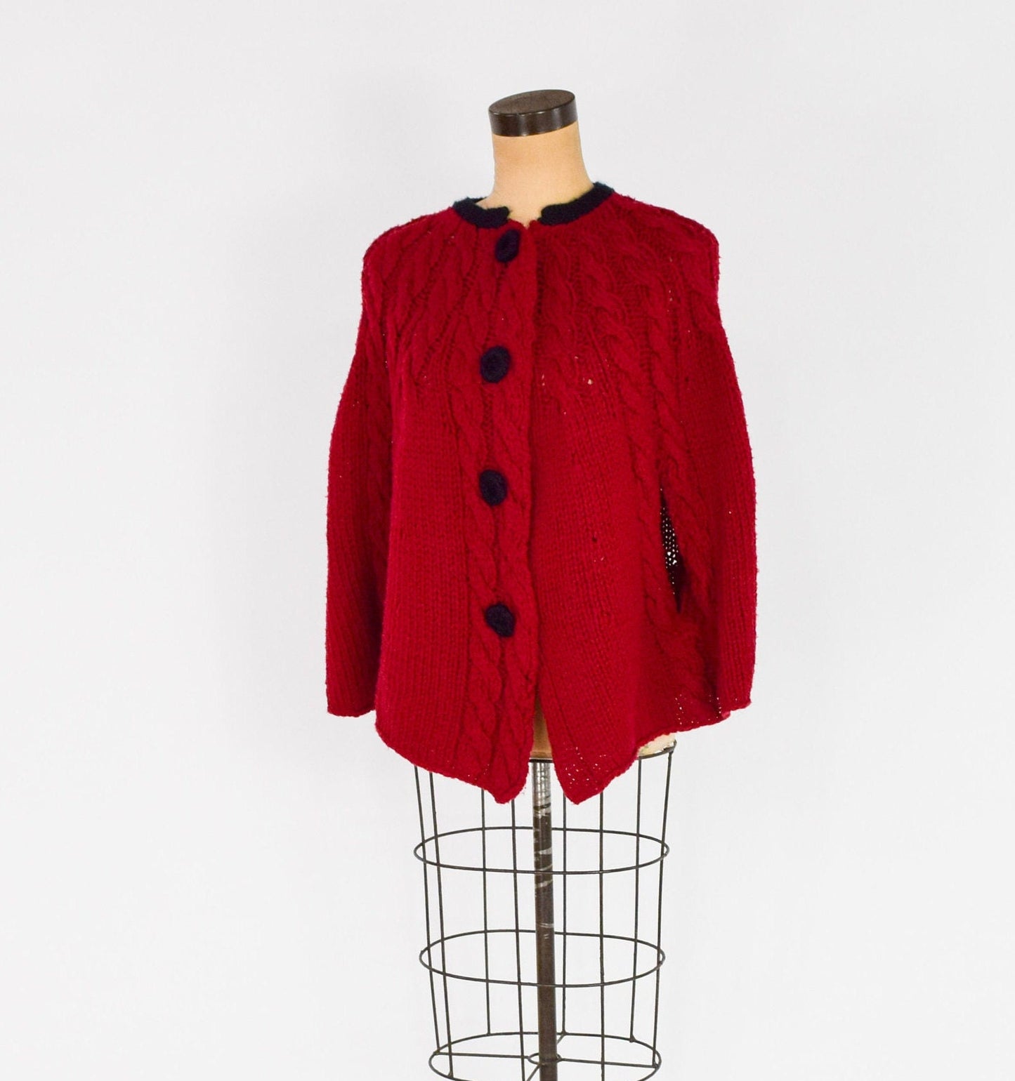 1970s Cranberry Red Sweater Cape, Medium