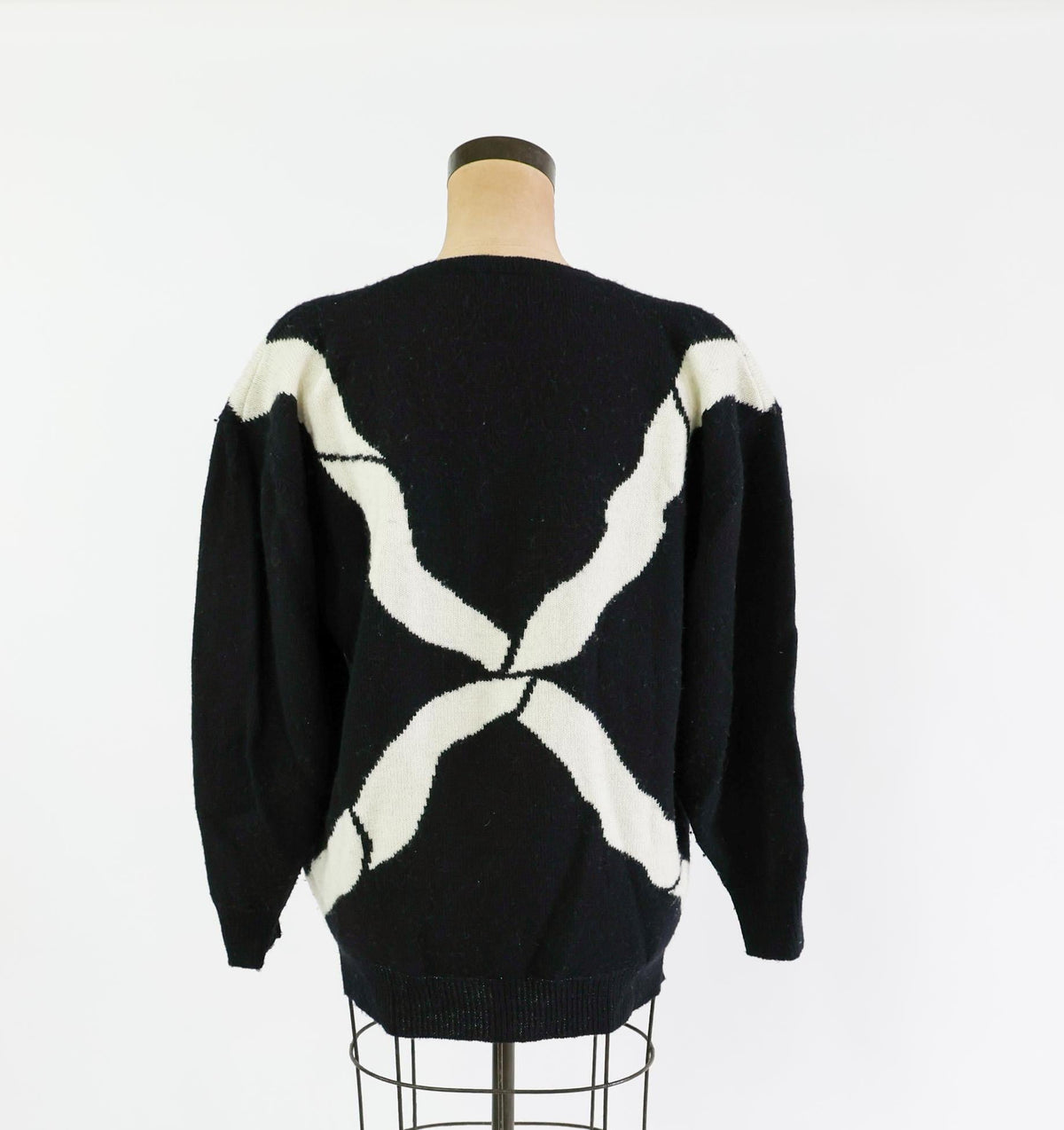 1980s Black & White Wool Cashmere Bow Sweater, Large
