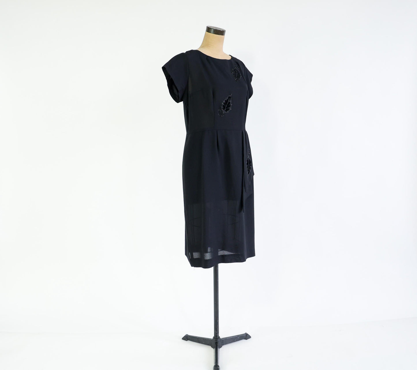 1950s Black Rayon Crepe Dress, Extra Large