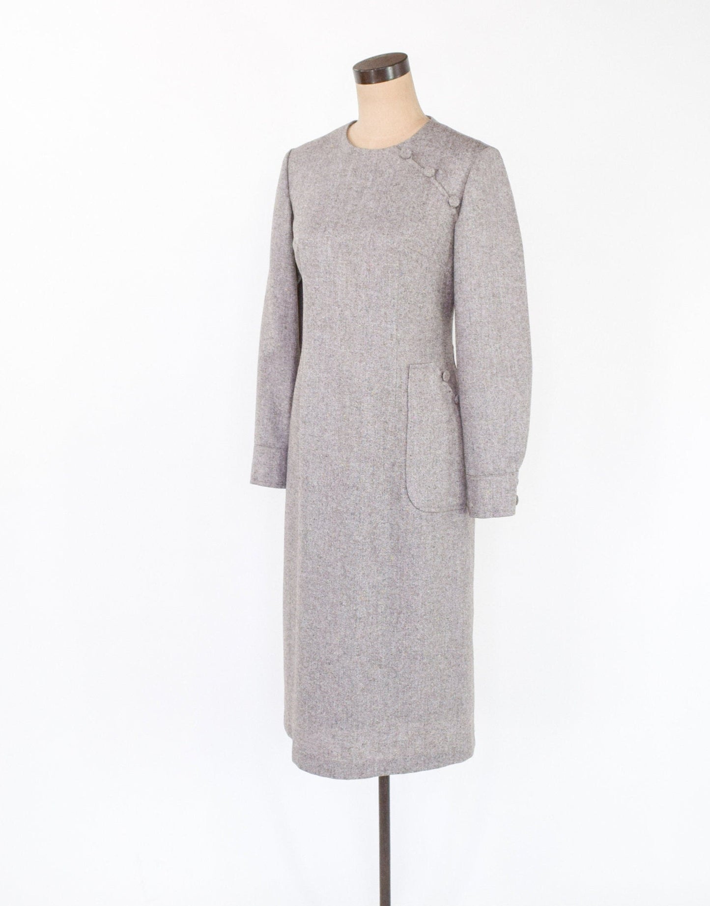 1950s Beige Wool Tweed Sheath Dress, Medium