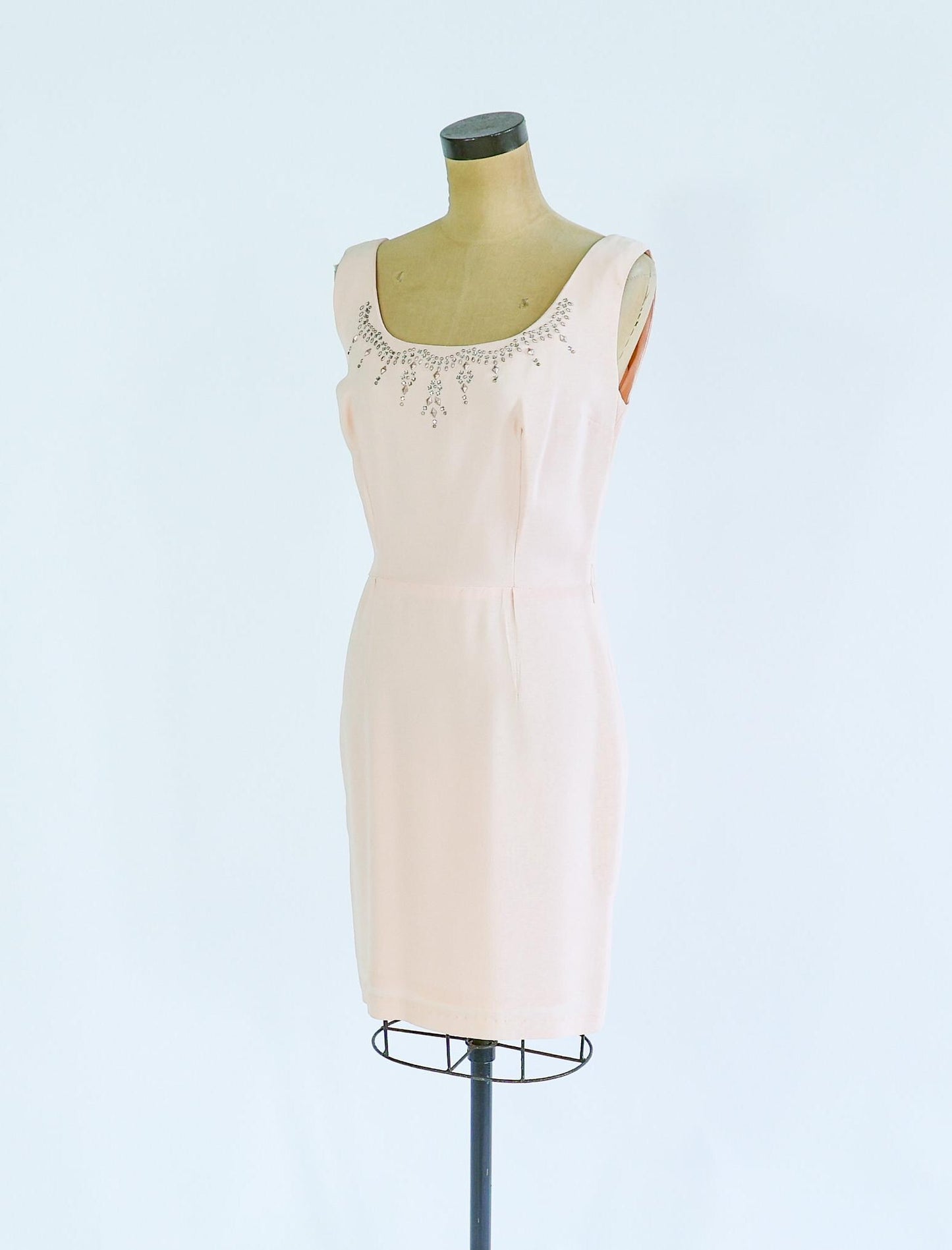 1960s Pink Rhinestone Sleeveless Dress, Medium
