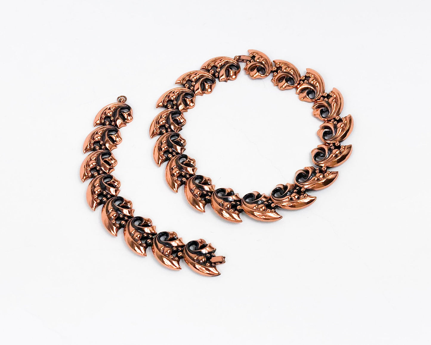 1950s Copper Leaf Necklace Set | 50s Copper Choker & Bracelet
