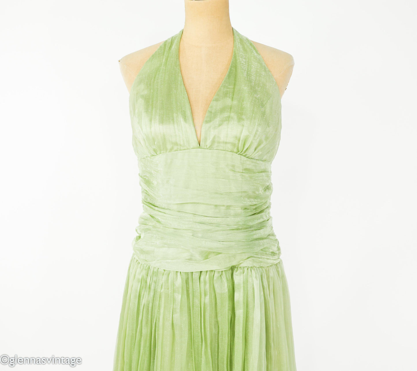 1990s Green Halter Evening Gown Dress, Medium