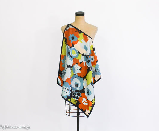 1960s Colorful Op Art Floral Scarf | Vintage Floral Scarf