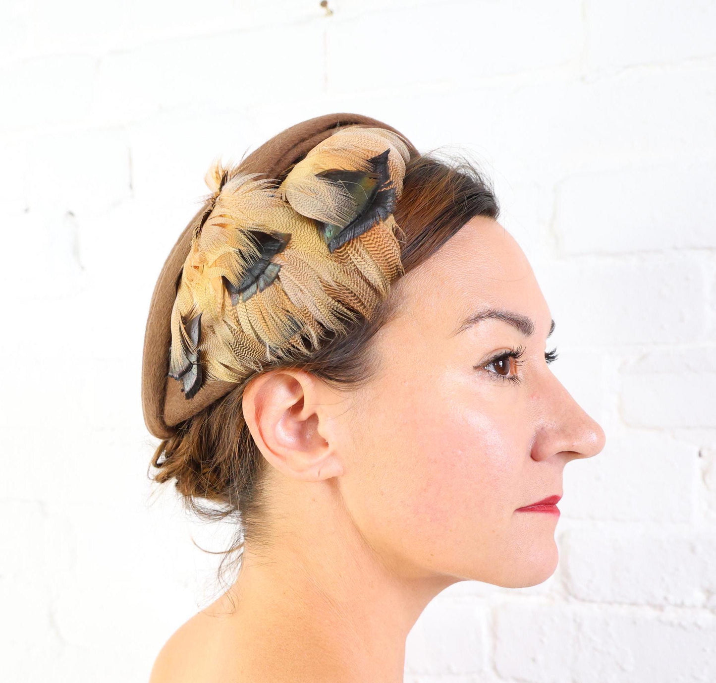 1950s Brown Feather & Wool Beret, Helen Joyce Original Hat