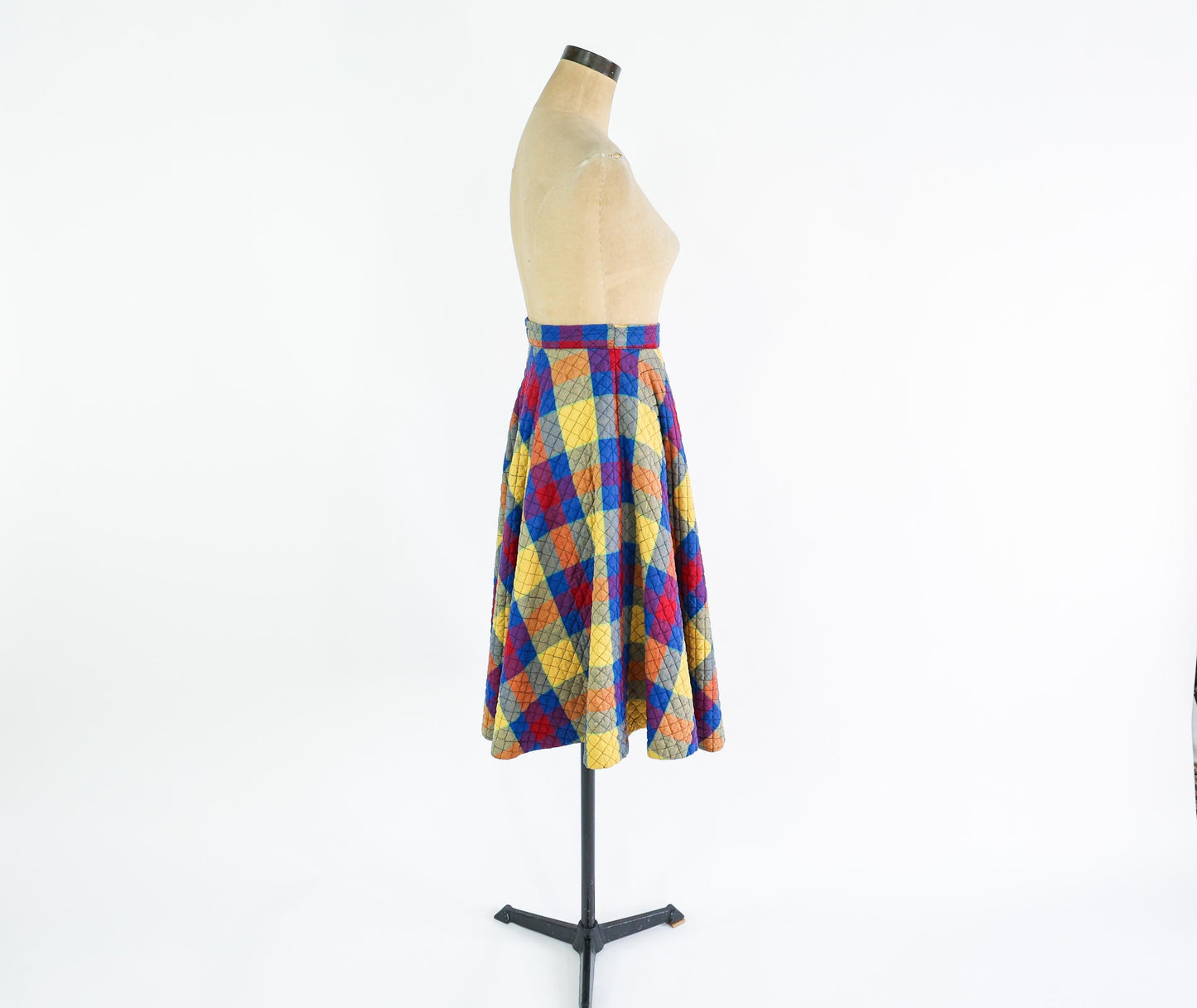 1950s Plaid Quilted Circle Skirt, Small