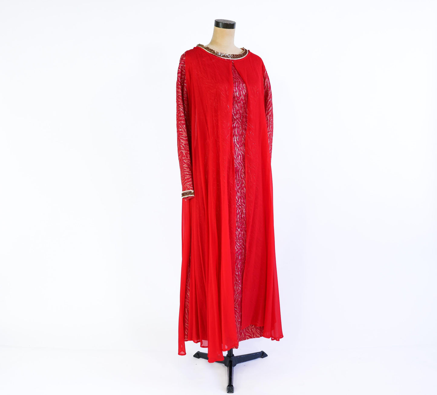1970s Metallic Red Evening Dress Set, Extra Large