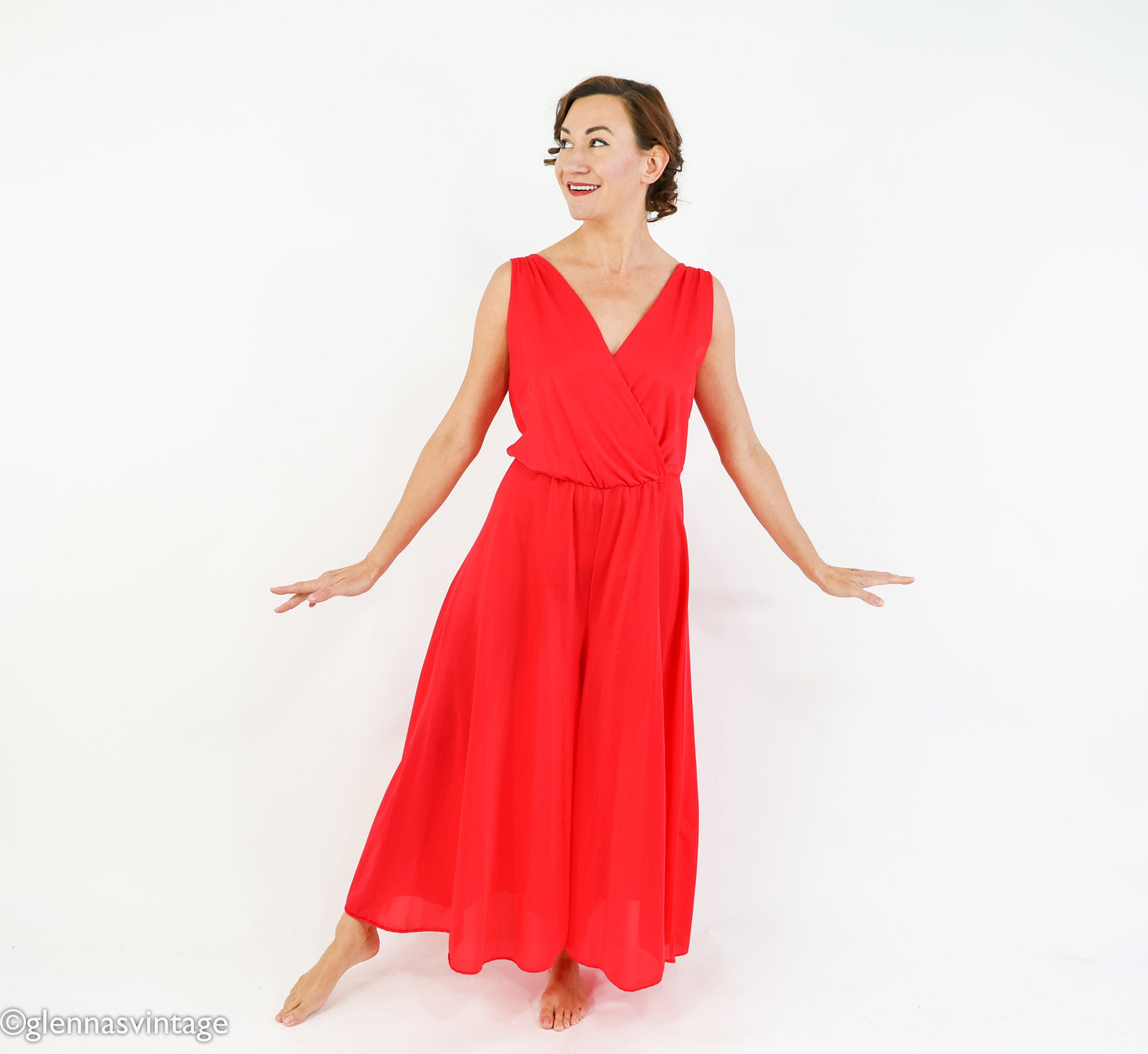 1970s Red Nylon Jumpsuit | 70s Red Loungewear | Jer Marai | Medium