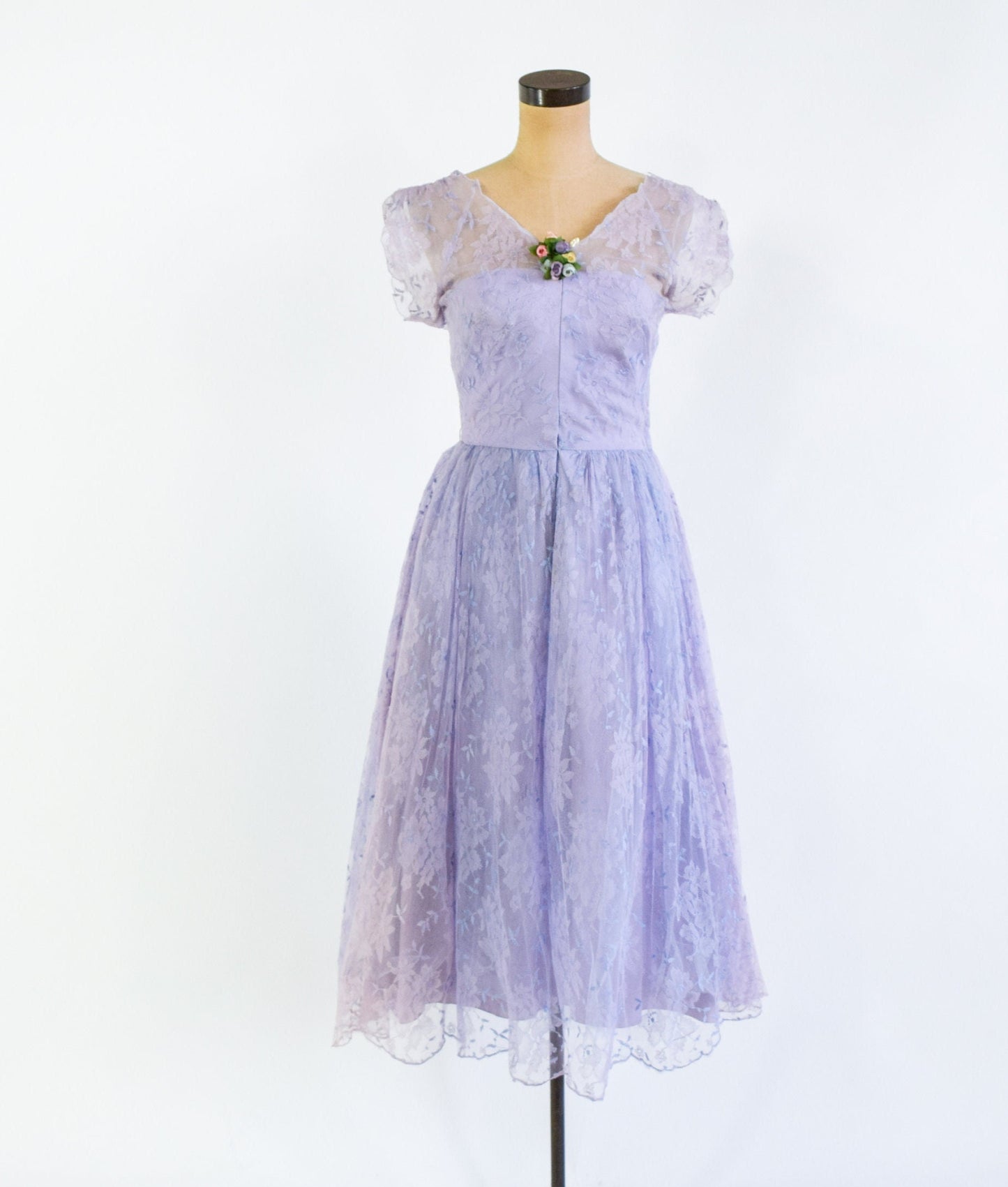 1940s Lavender Lace Cocktail Dress, Medium