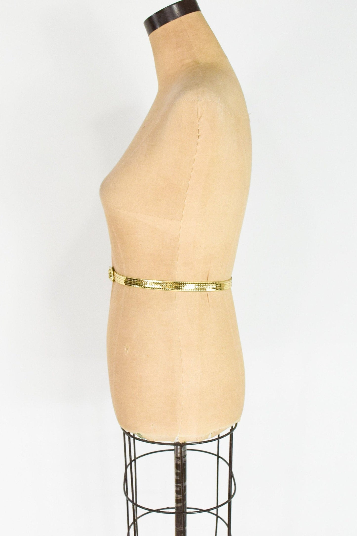 1980s Gold Mesh Skinny Belt | 80s Gold Leather & Mesh Belt