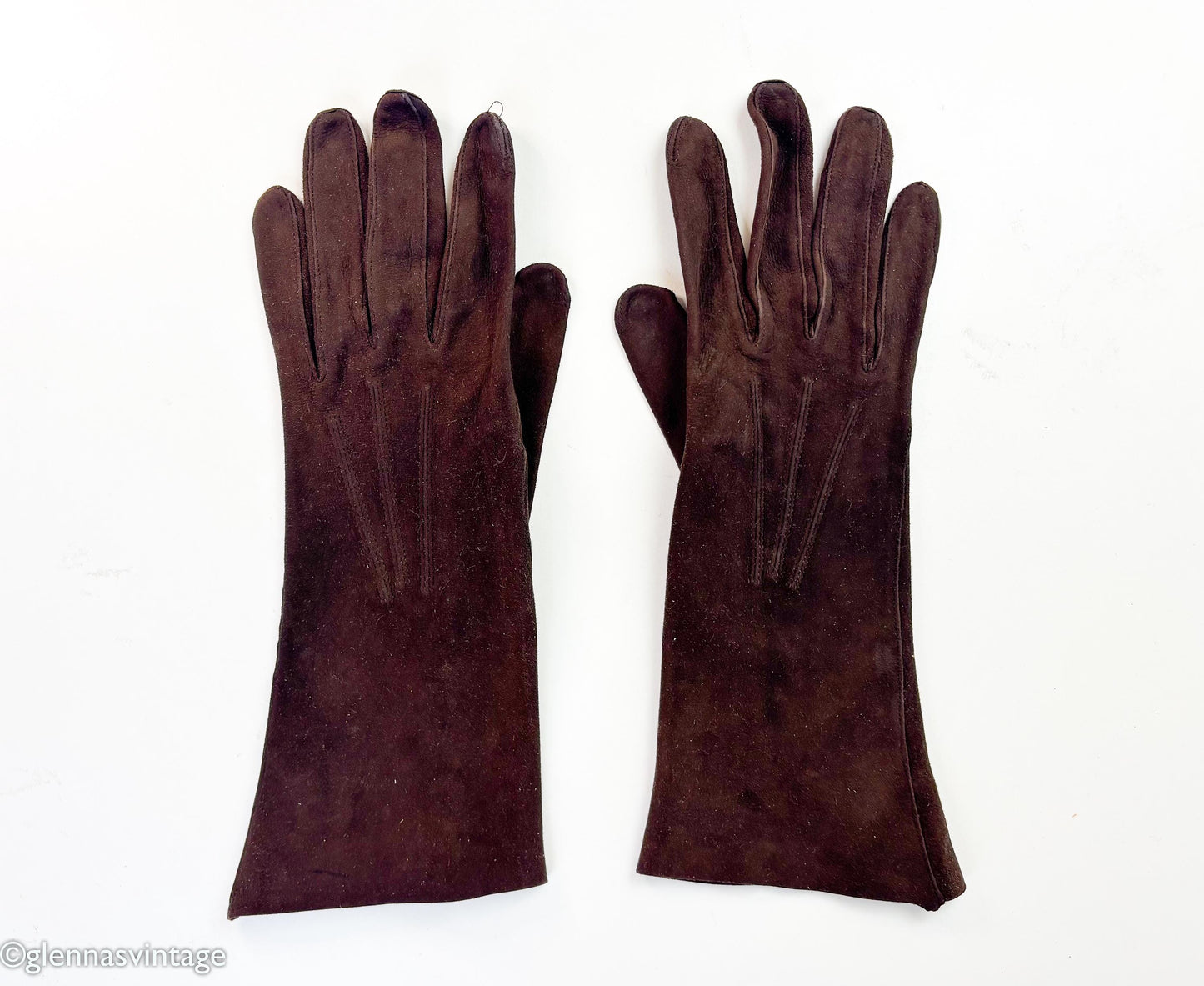 1950s Brown Suede Gloves, Size 6.5