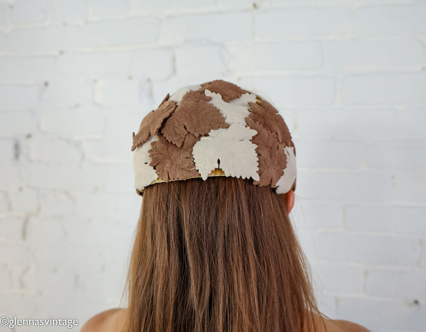 1950s Brown & Beige Felt Leaf Fascinator Hat Headpiece