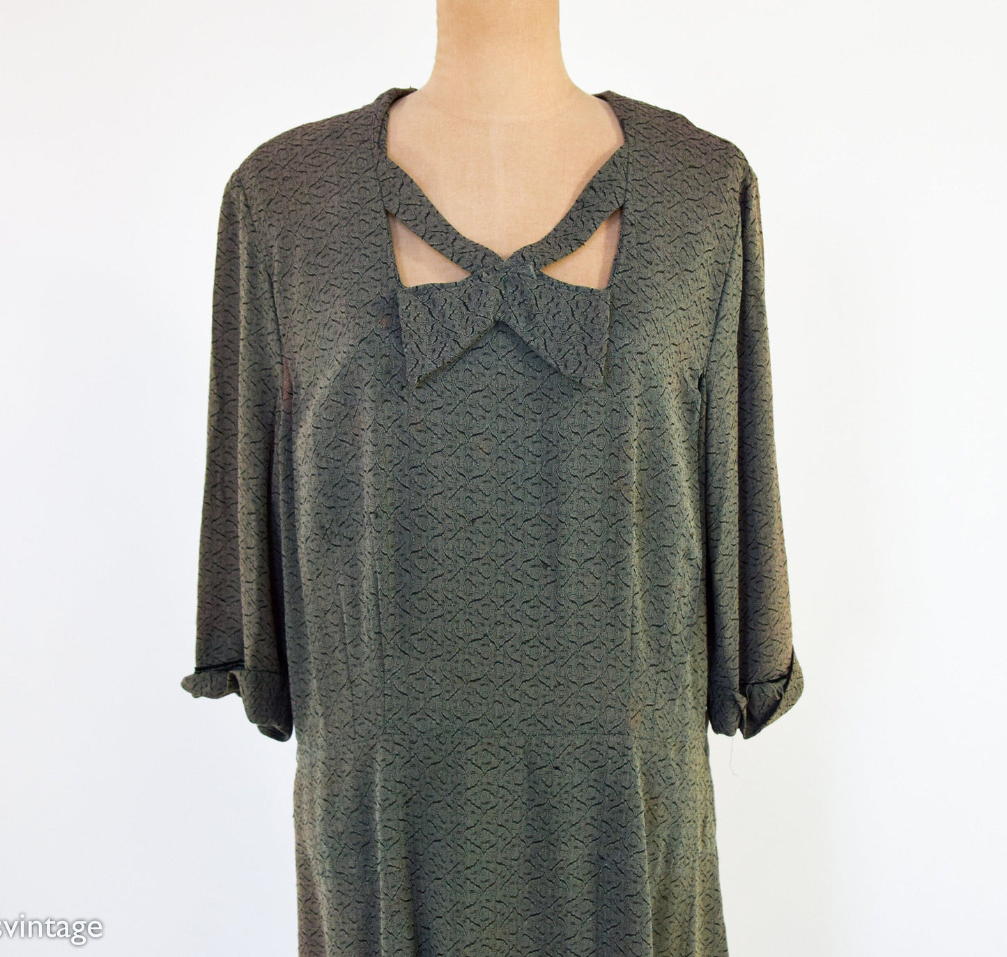 1940s Olive Green Crepe Dress, XXL, 38" Waist