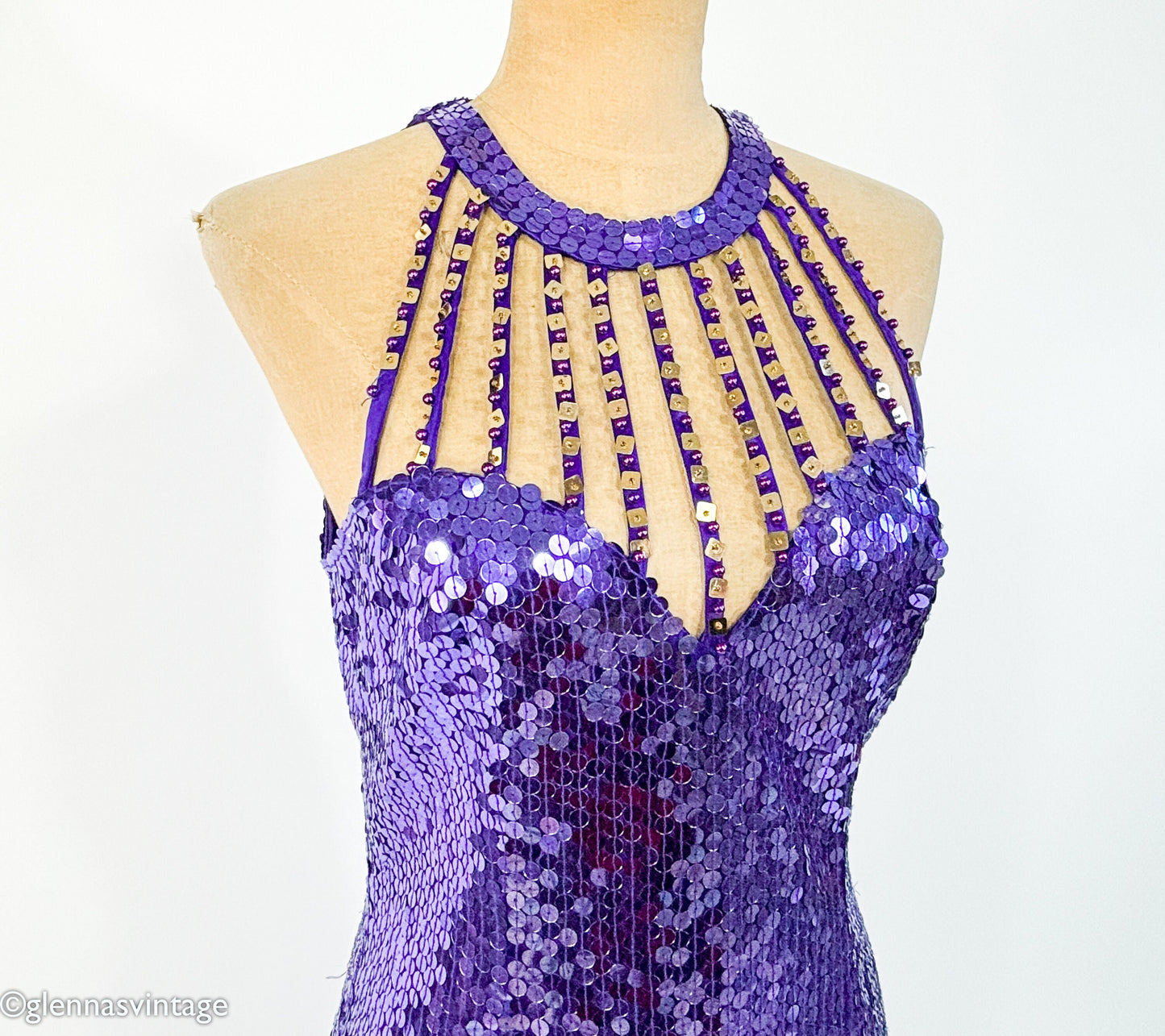1980s Purple Sequin Evening Dress | Purple Formal & Sweetheart Bodice, M/L