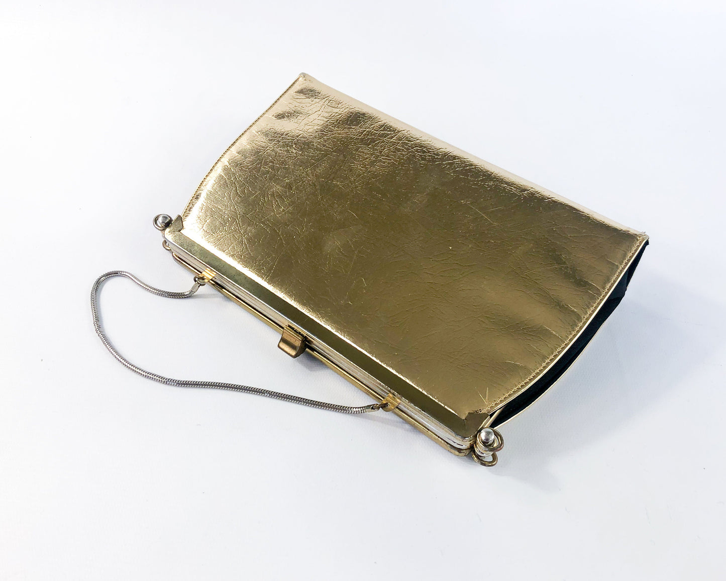 1960s Gold Convertible Handbag | 60s Black and Gold Leather 3 Way Clutch | L & M Bags