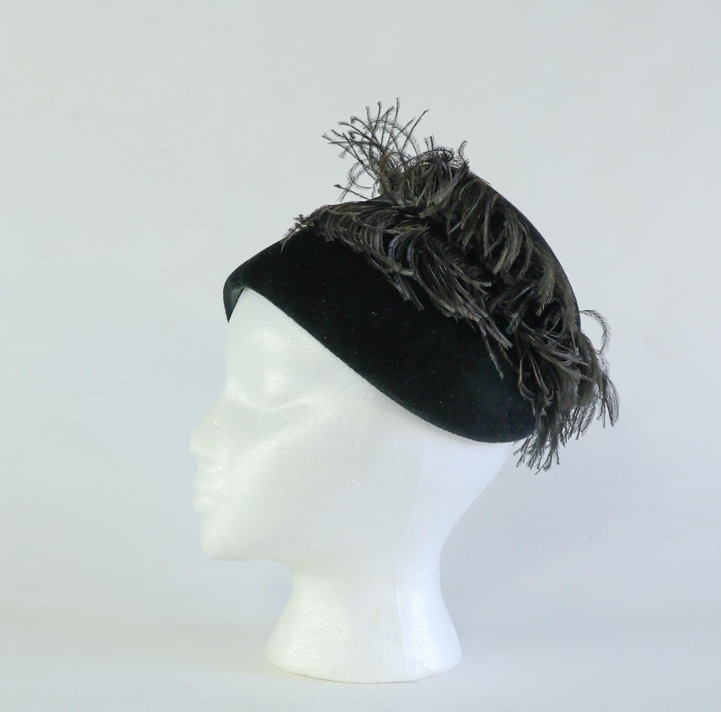 1950s Black Wool Feather Tilt Hat