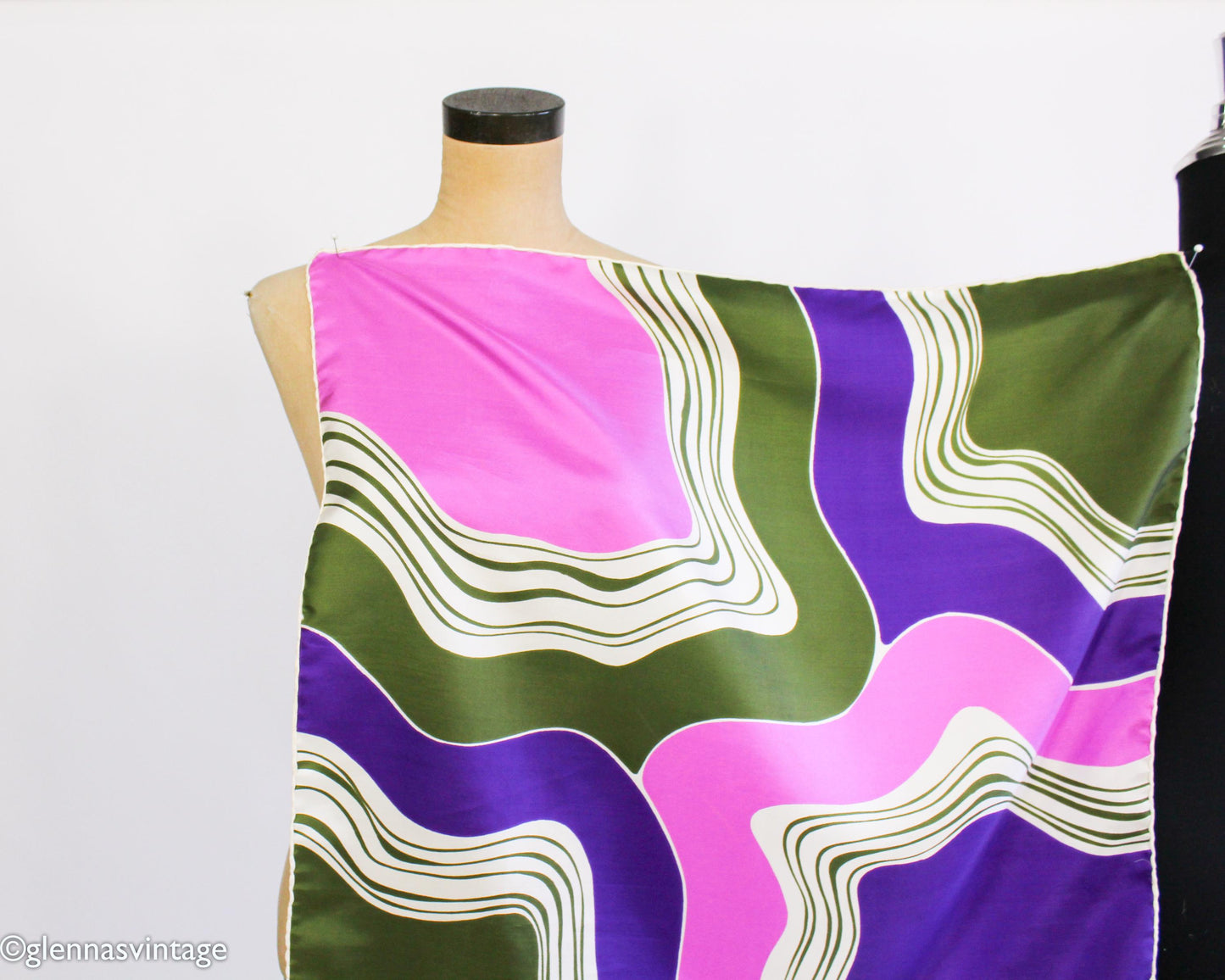 1980s Purple Green Pink Abstract Print Silk Scarf