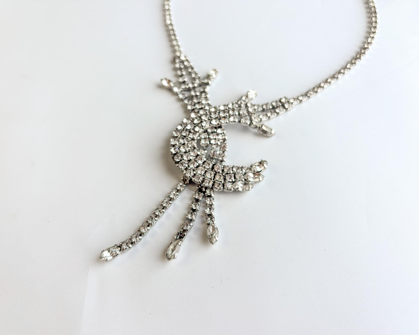 1940s Rhinestone Necklace | Starburst Rhinestone Pendant