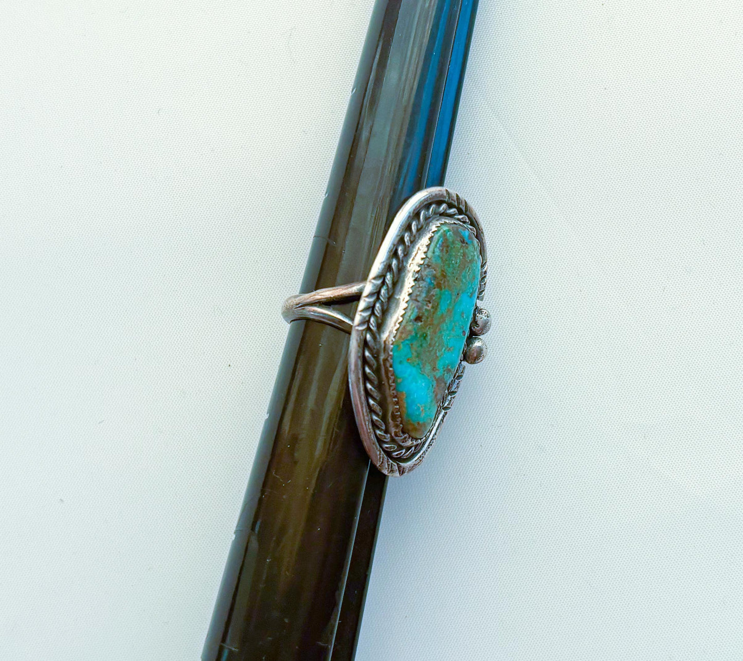 1950s Silver Turquoise Oval Ring, Size 6