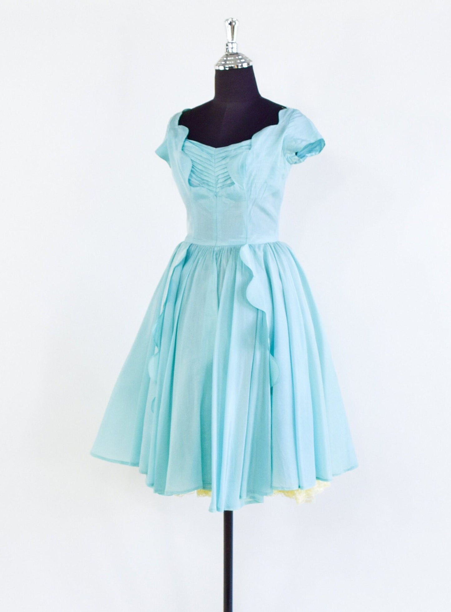 1950s Turquoise Blue Taffeta Party Dress, Extra Small