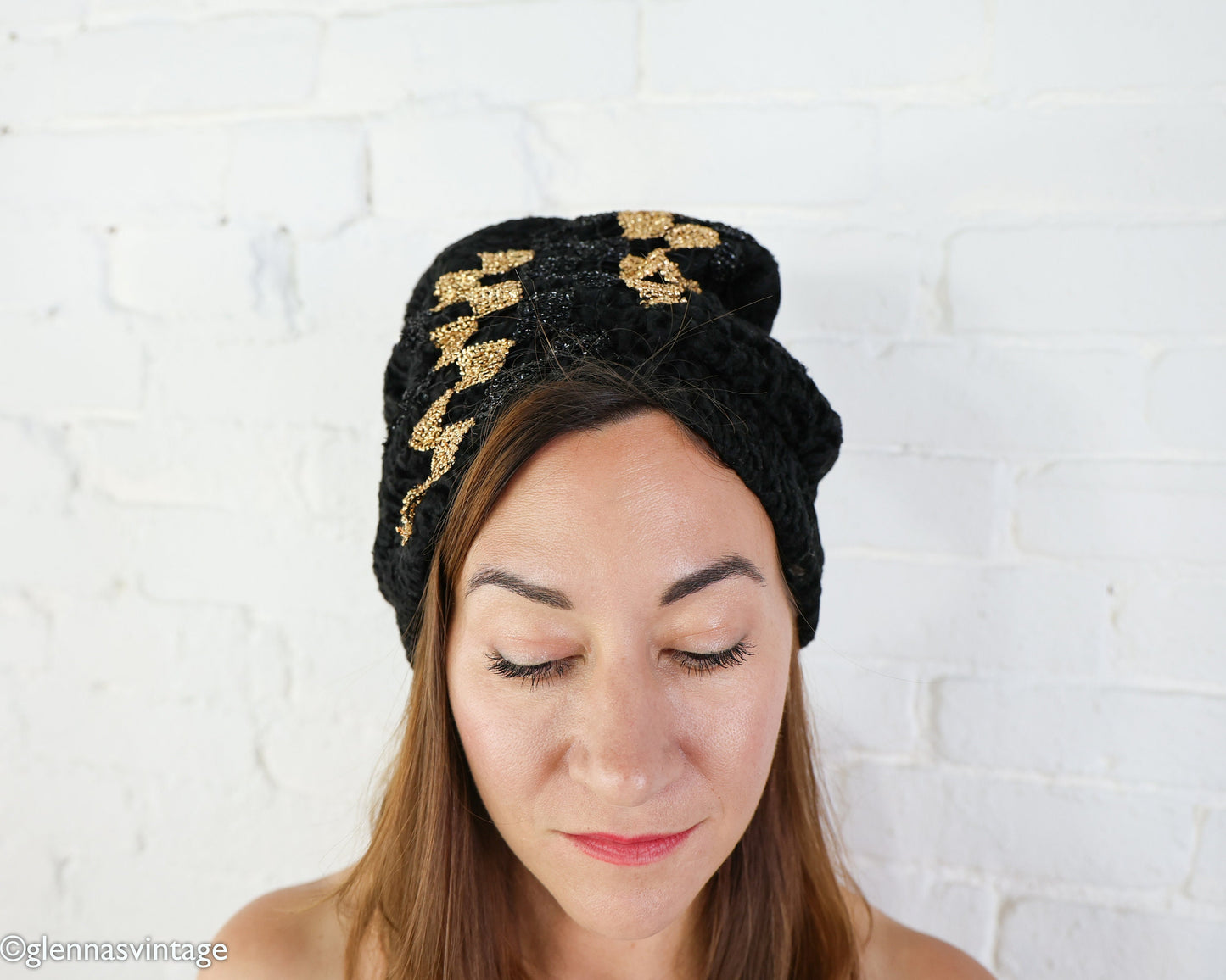 1940s Black & Gold Turban Hat