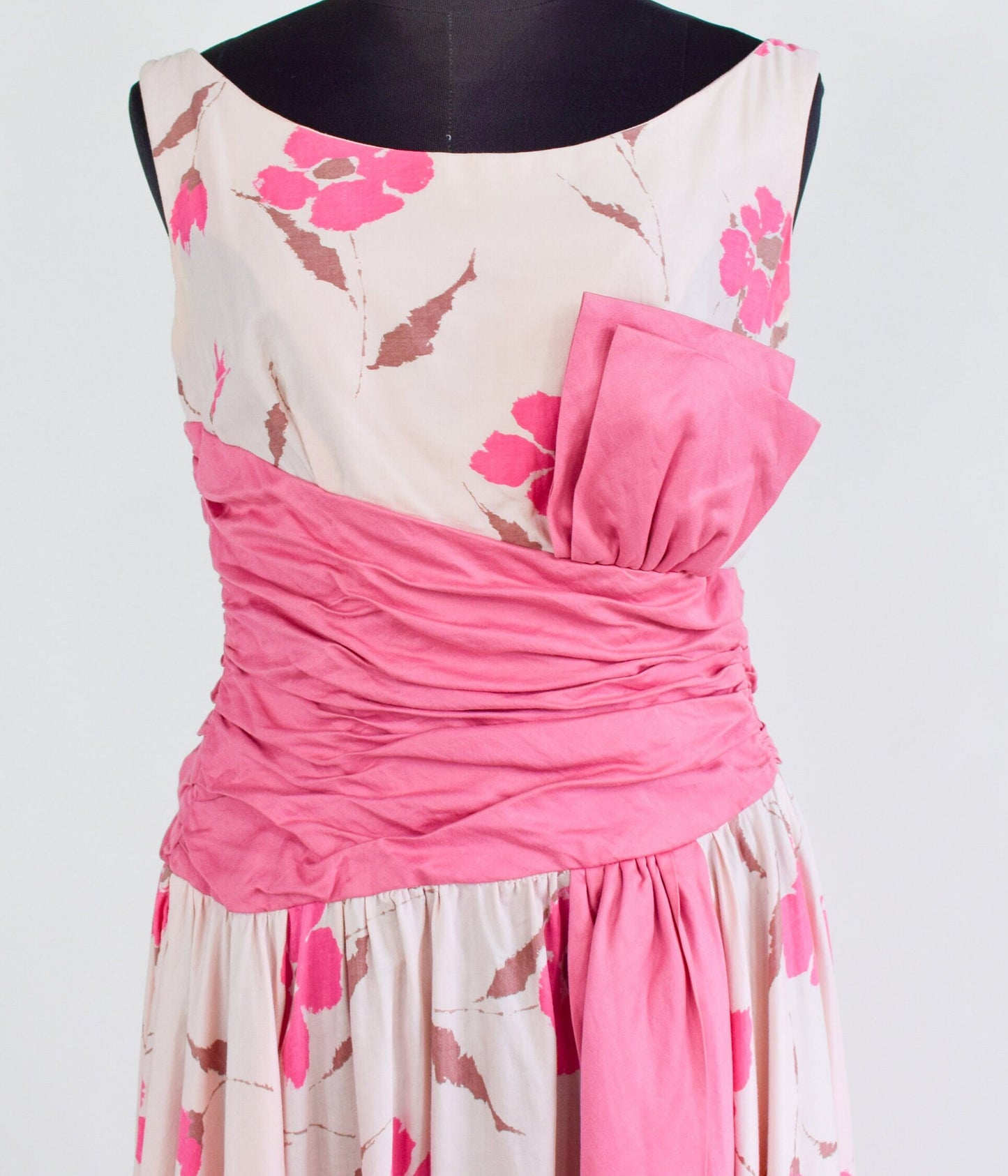 1950s Pink Floral Cotton Party Dress, Small