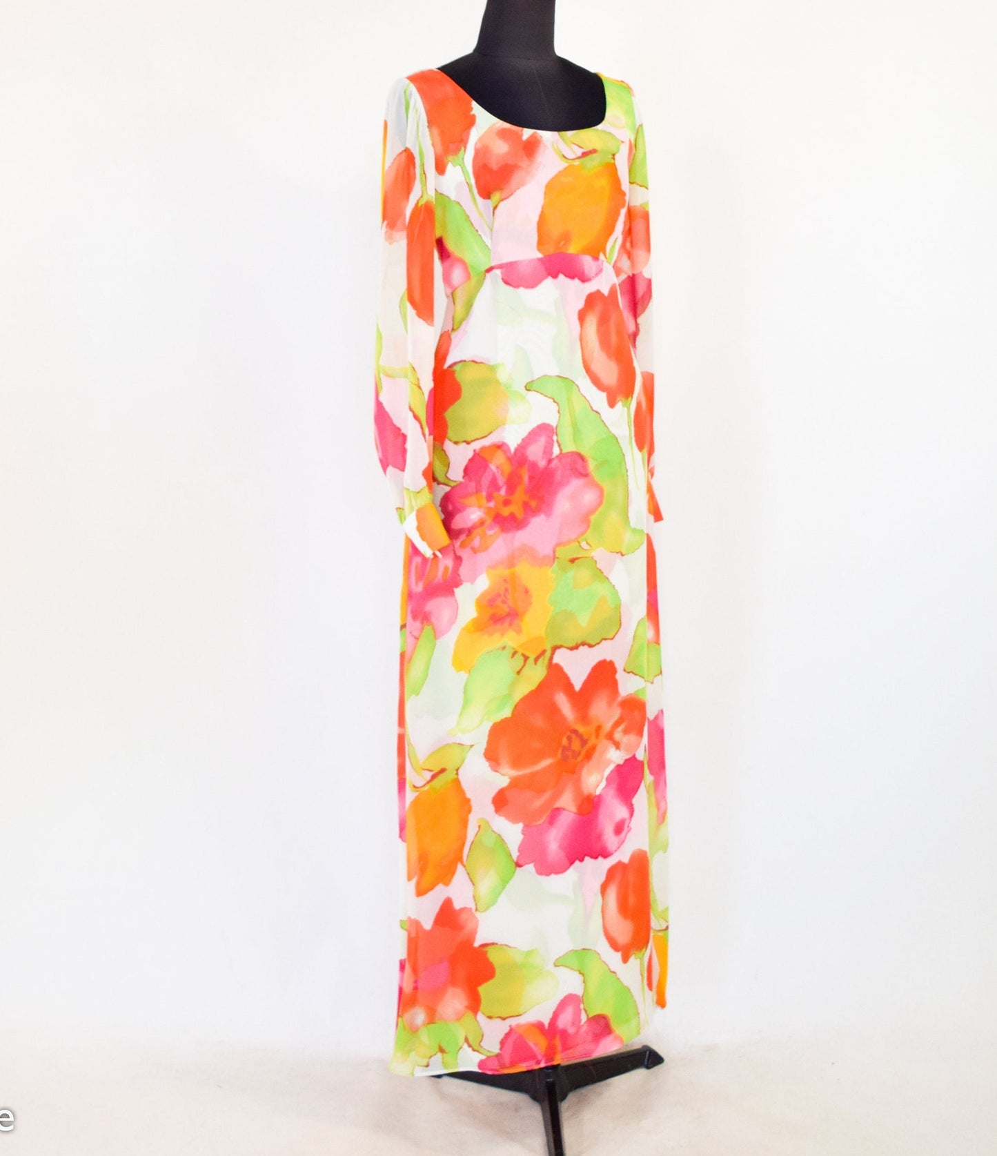1980s Orange Floral Evening Gown, Medium