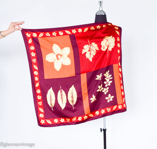1980s Orange & Red Fall Leaves Scarf