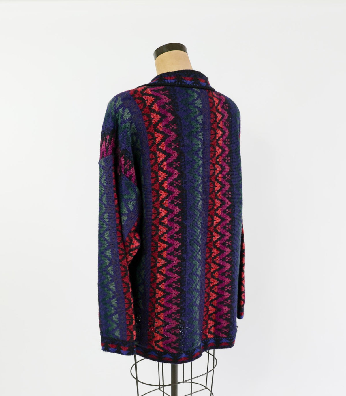 1980s Black Alpaca Wool Stripe Cardigan Sweater Jacket, Large