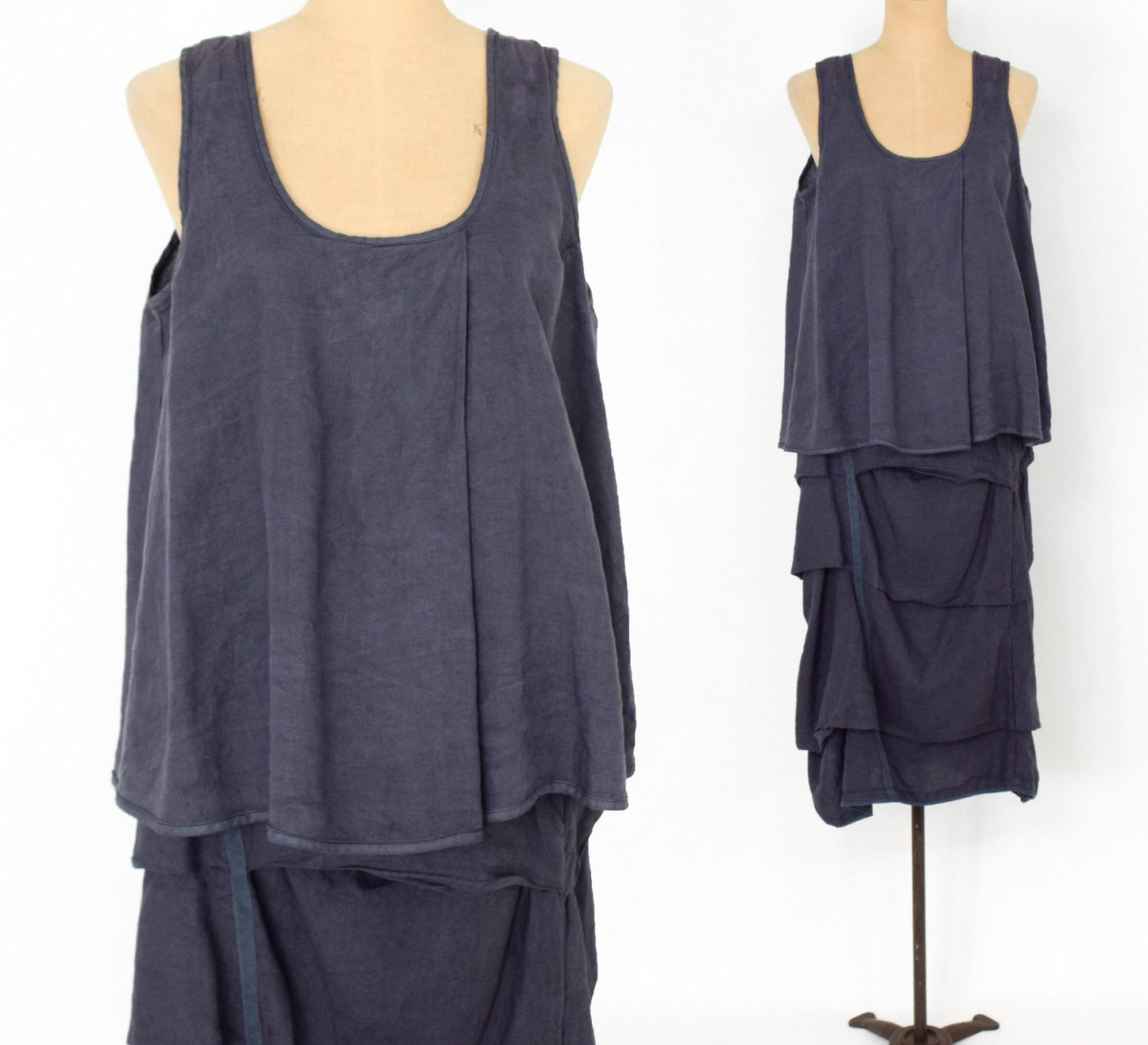 1980s Cynthia Ashby Linen Set | Tiered Skirt & Blouson Top (Medium)