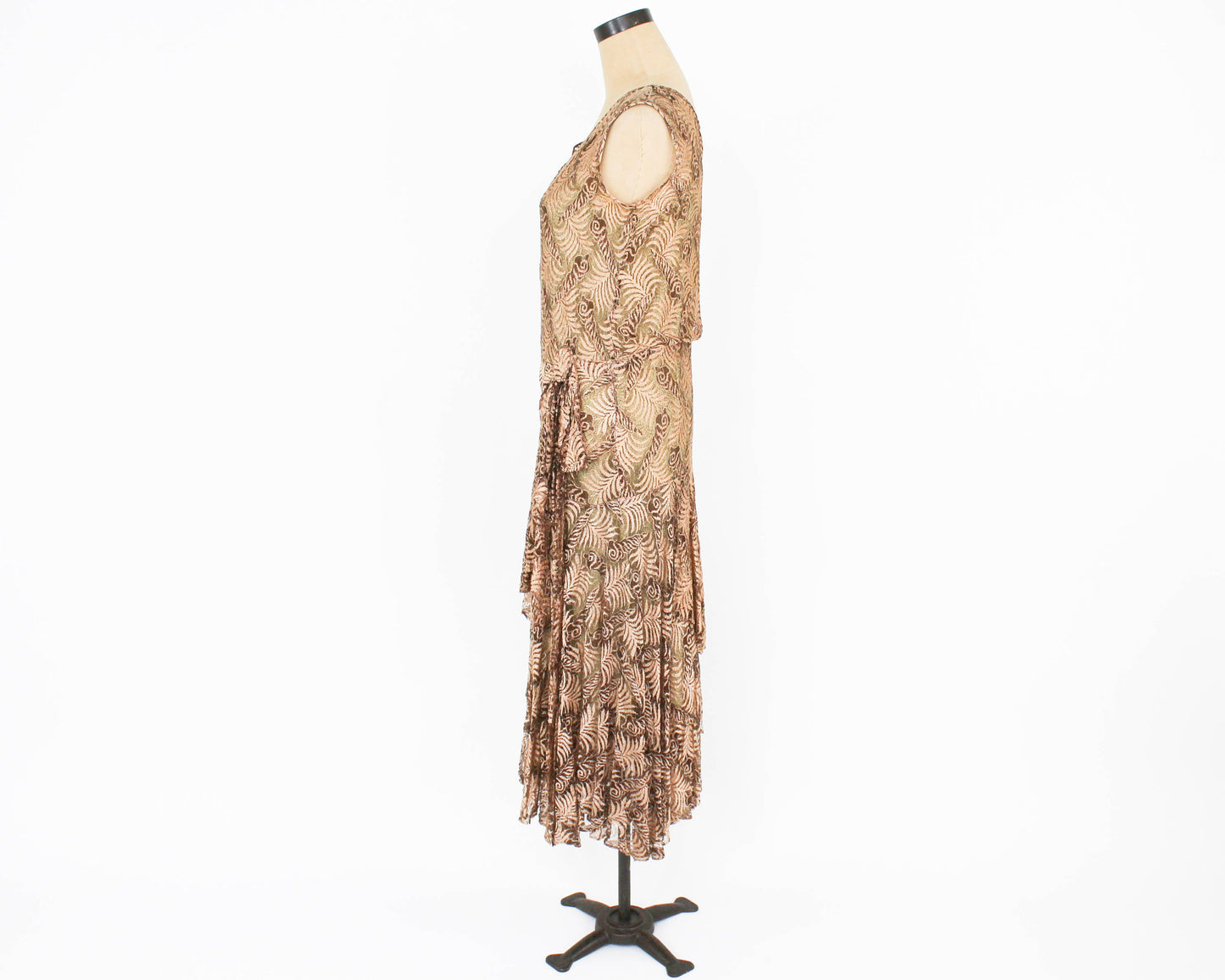1920s Metallic Gold Lace Evening Dress, Flapper Style, Extra Small