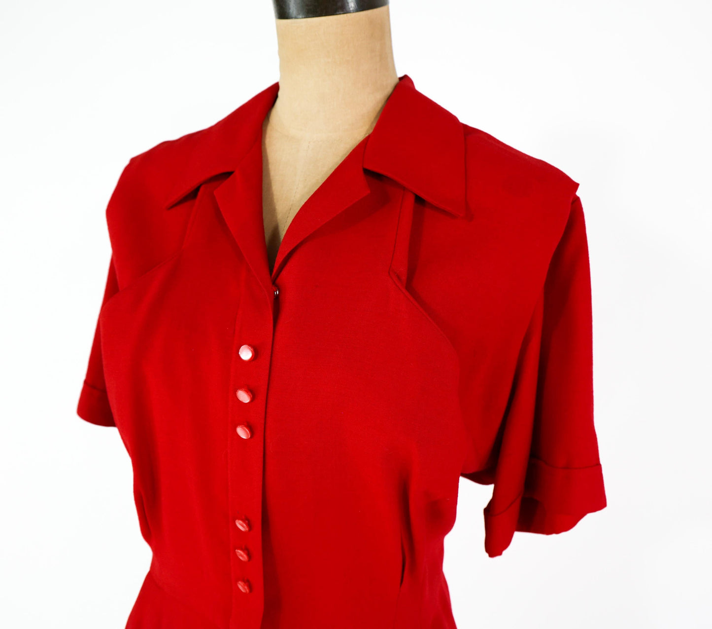 1940s Red Wool Day Dress, 48" Bust