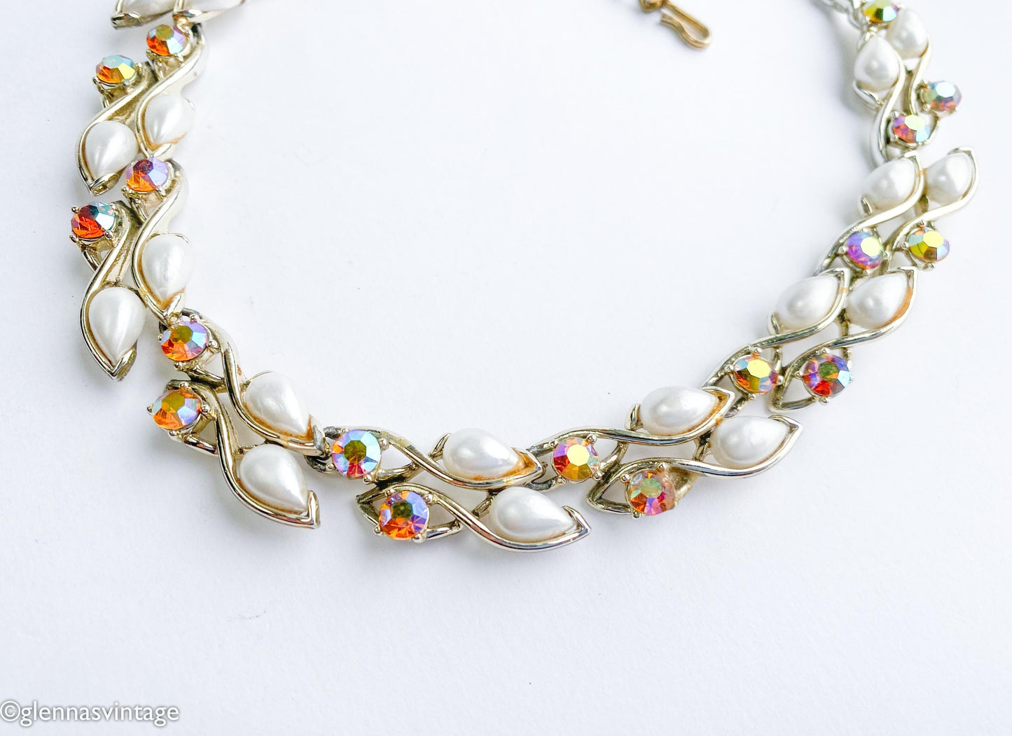 1950s Rhinestone Evening Necklace l 50s Topaz Rhinestone & Pearl Choker l BSK