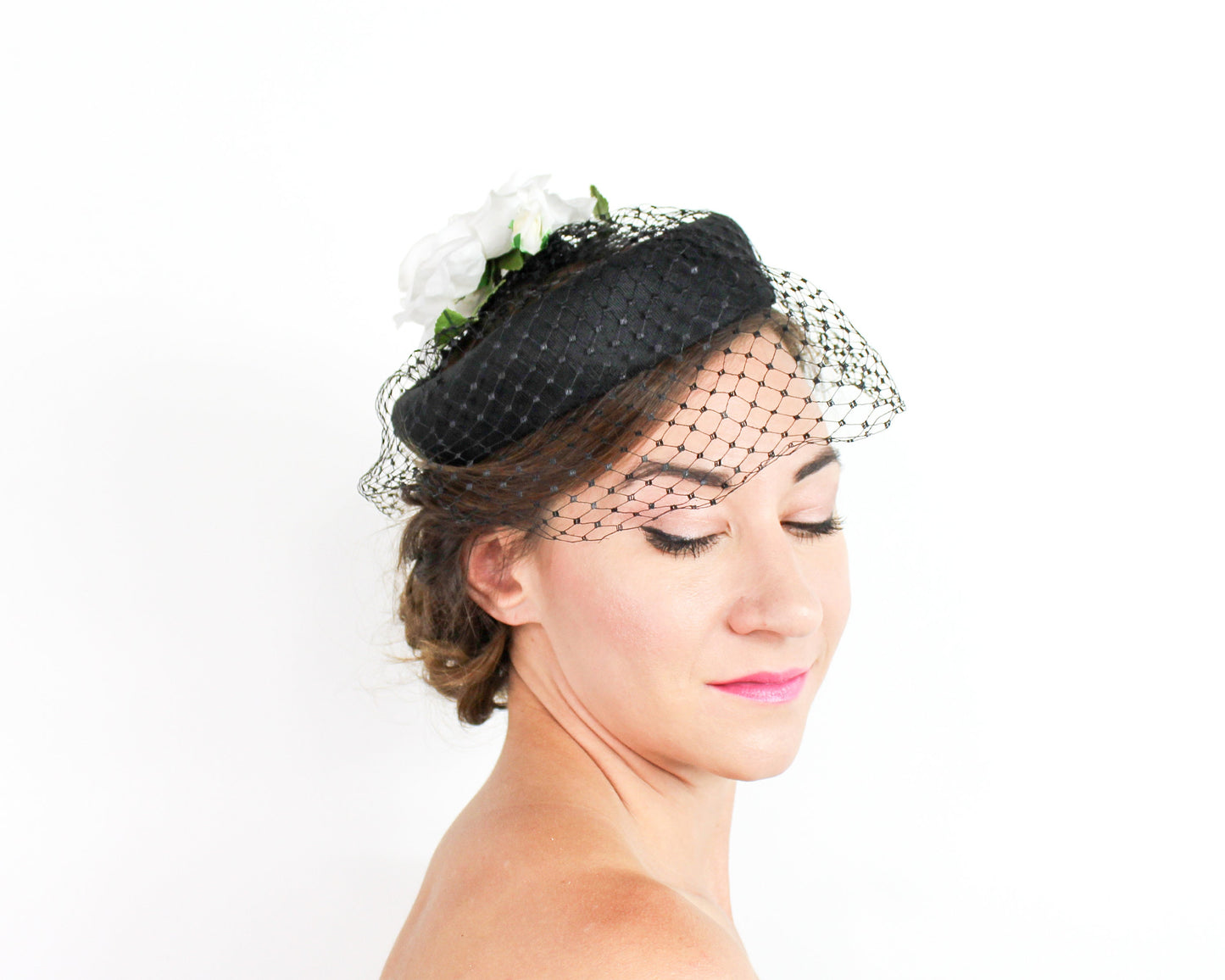 1950s Black Woven Raffia Ring Hat