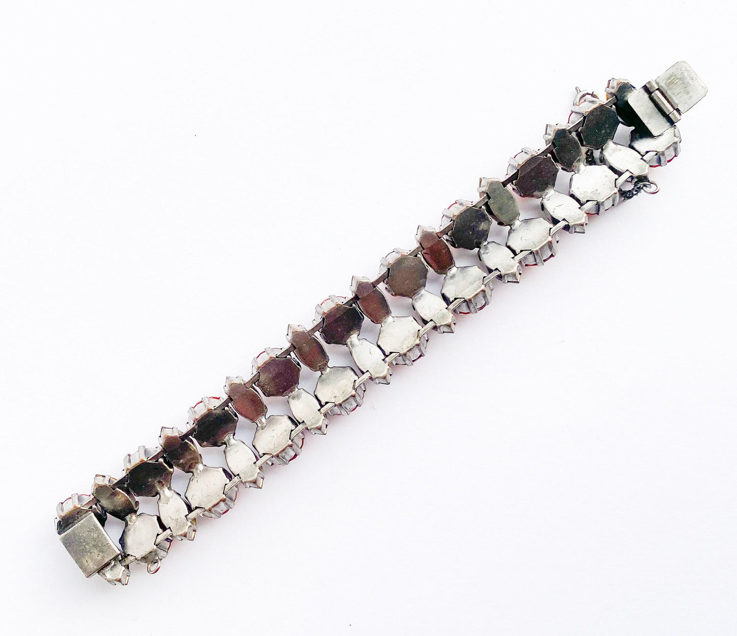 1940s Orange Rhinestone Bracelet | 40s Orange Evening Bracelet | Orange & Smokey Gray Rhinestones Bracelet | Old Hollywood